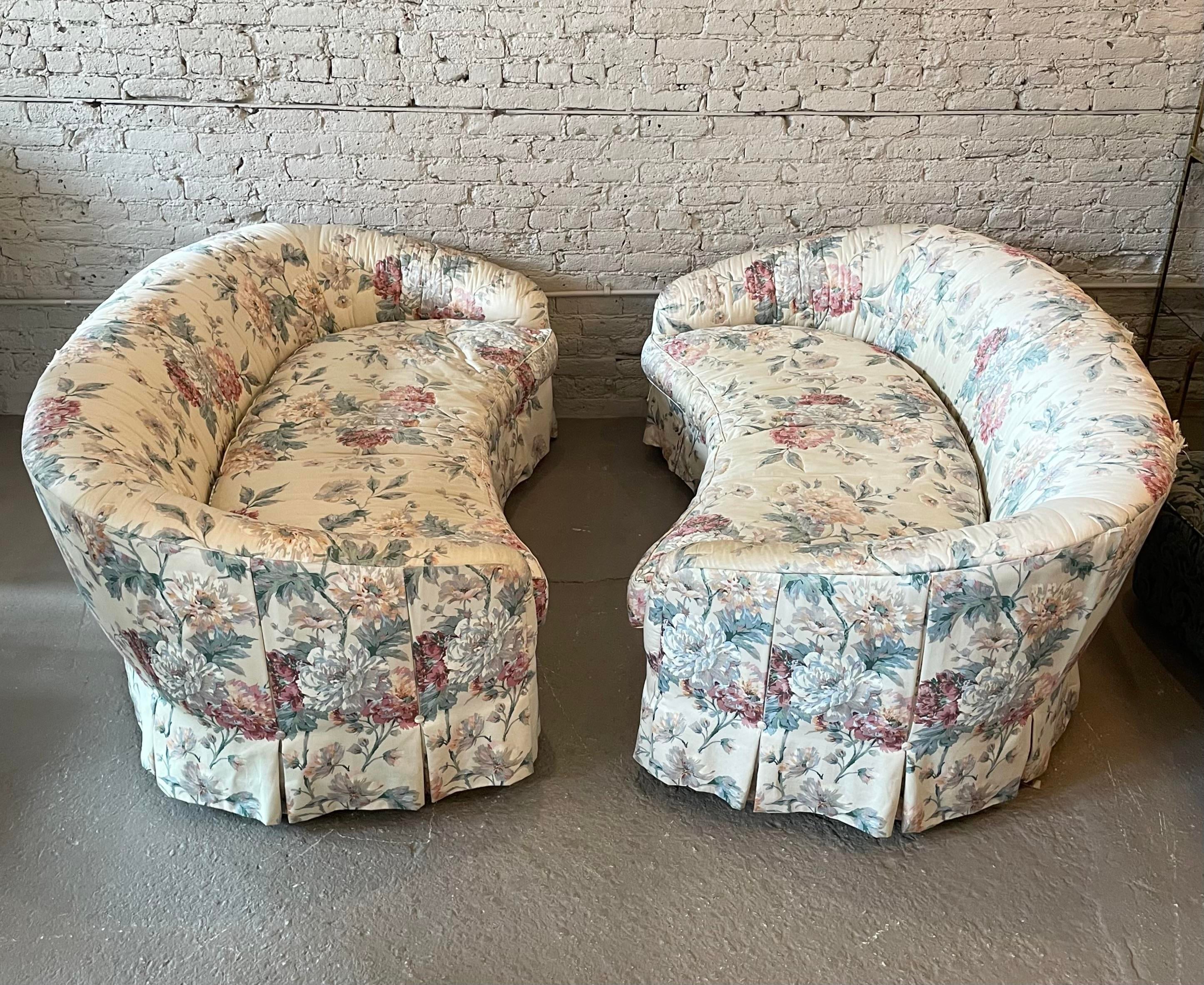 Drexel Heritage Curved Floral Sofas - a Pair