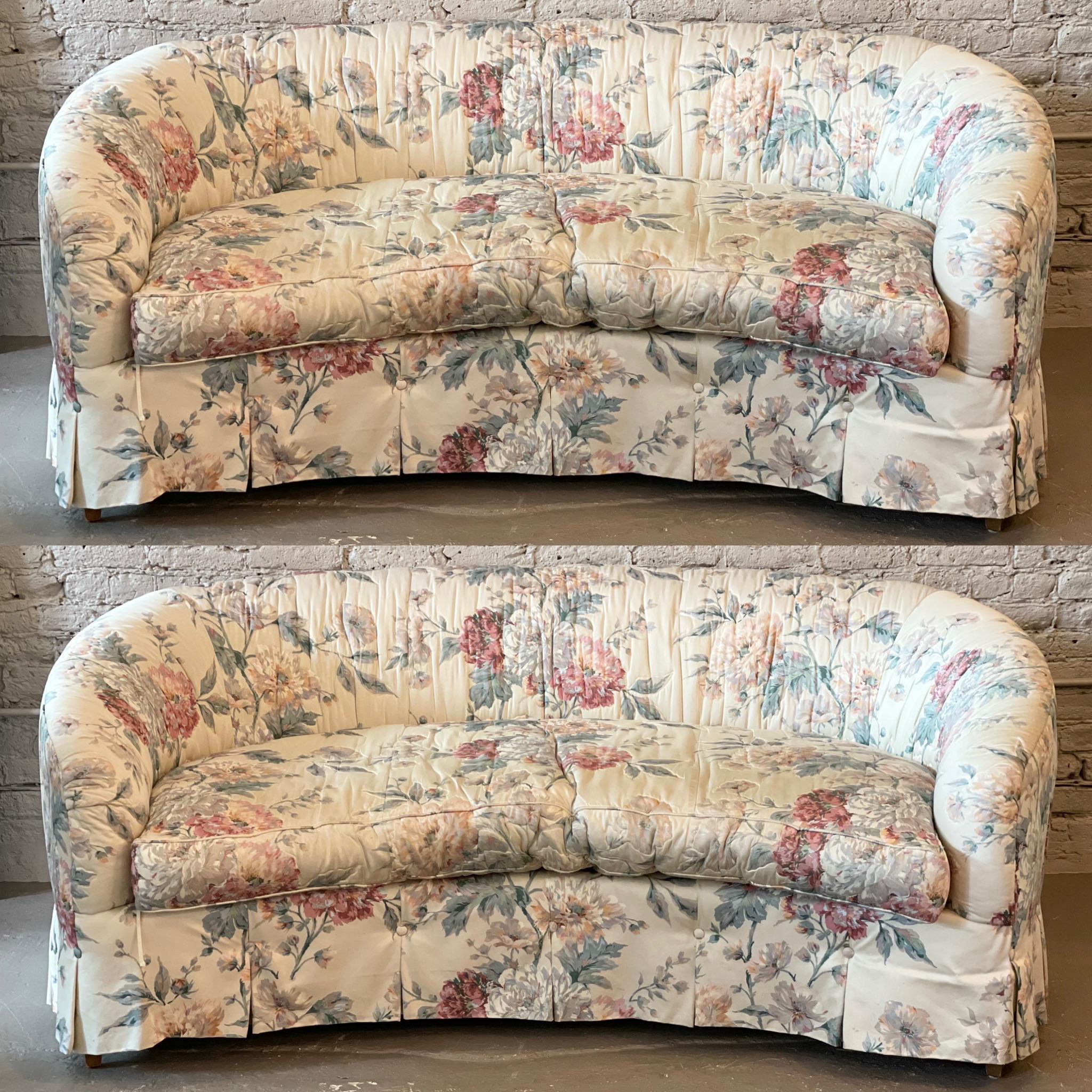 Drexel Heritage Curved Floral Sofas - a Pair