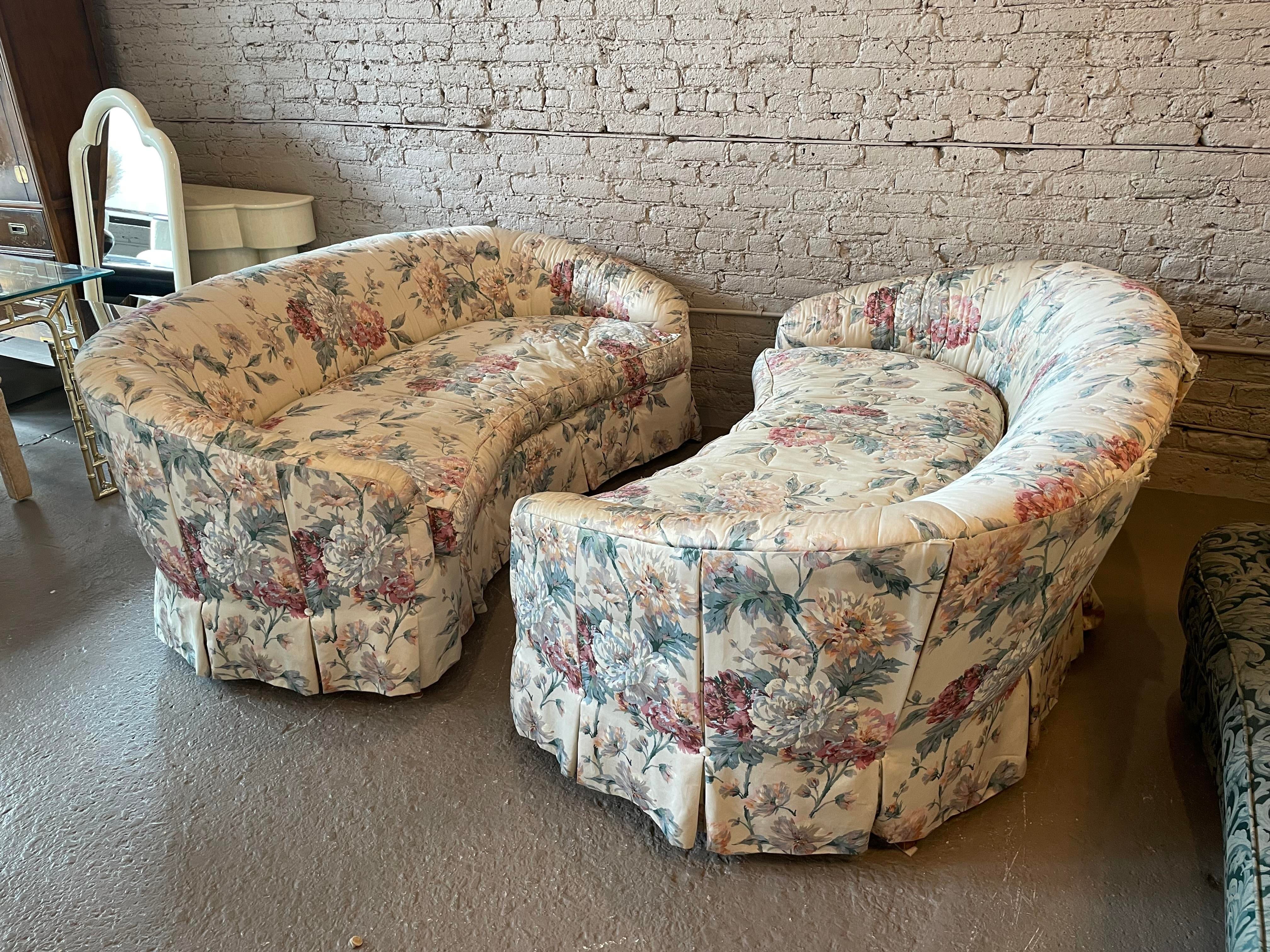 Drexel Heritage Curved Floral Sofas - a Pair