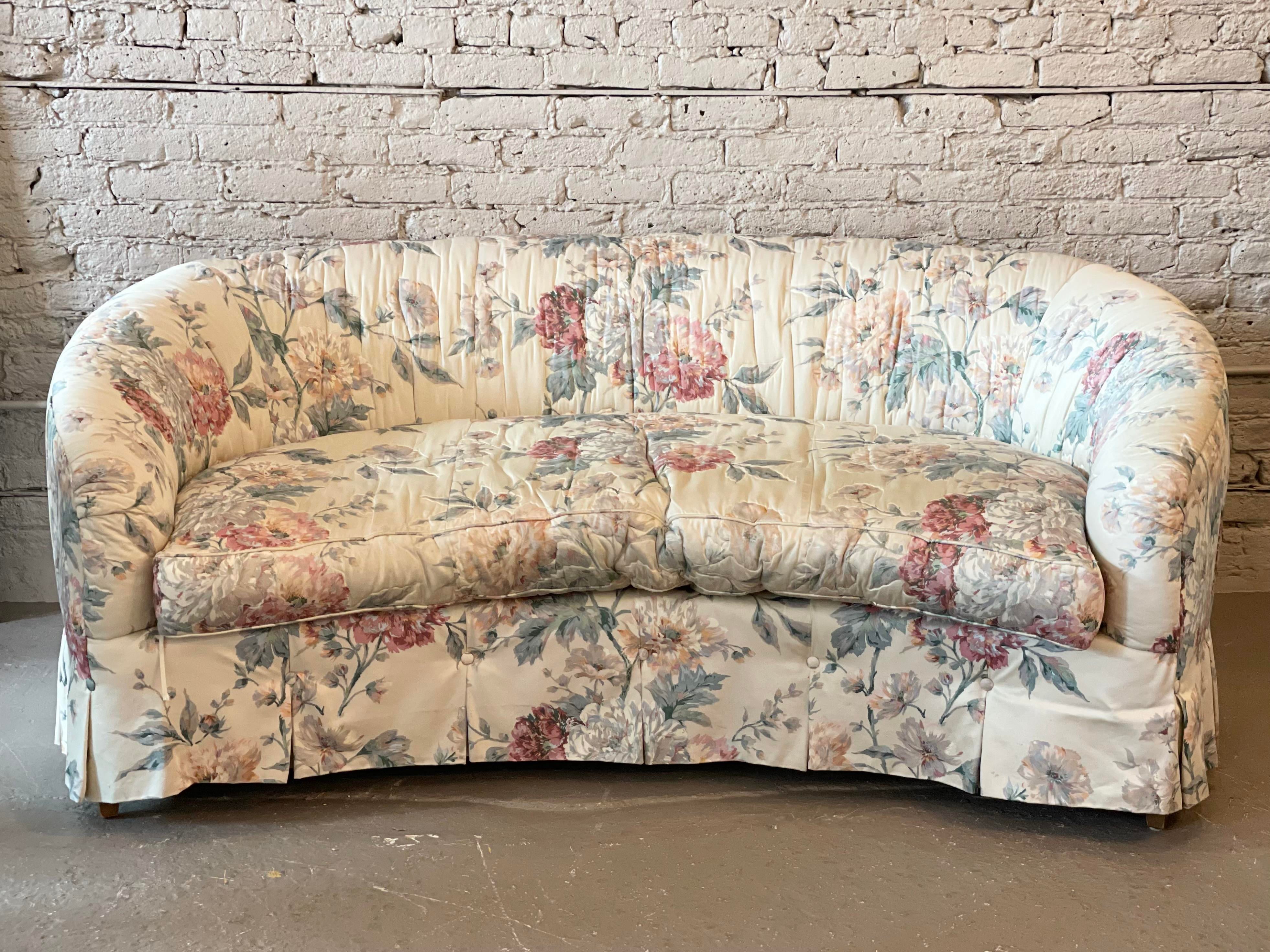 Drexel Heritage Curved Floral Sofas - a Pair