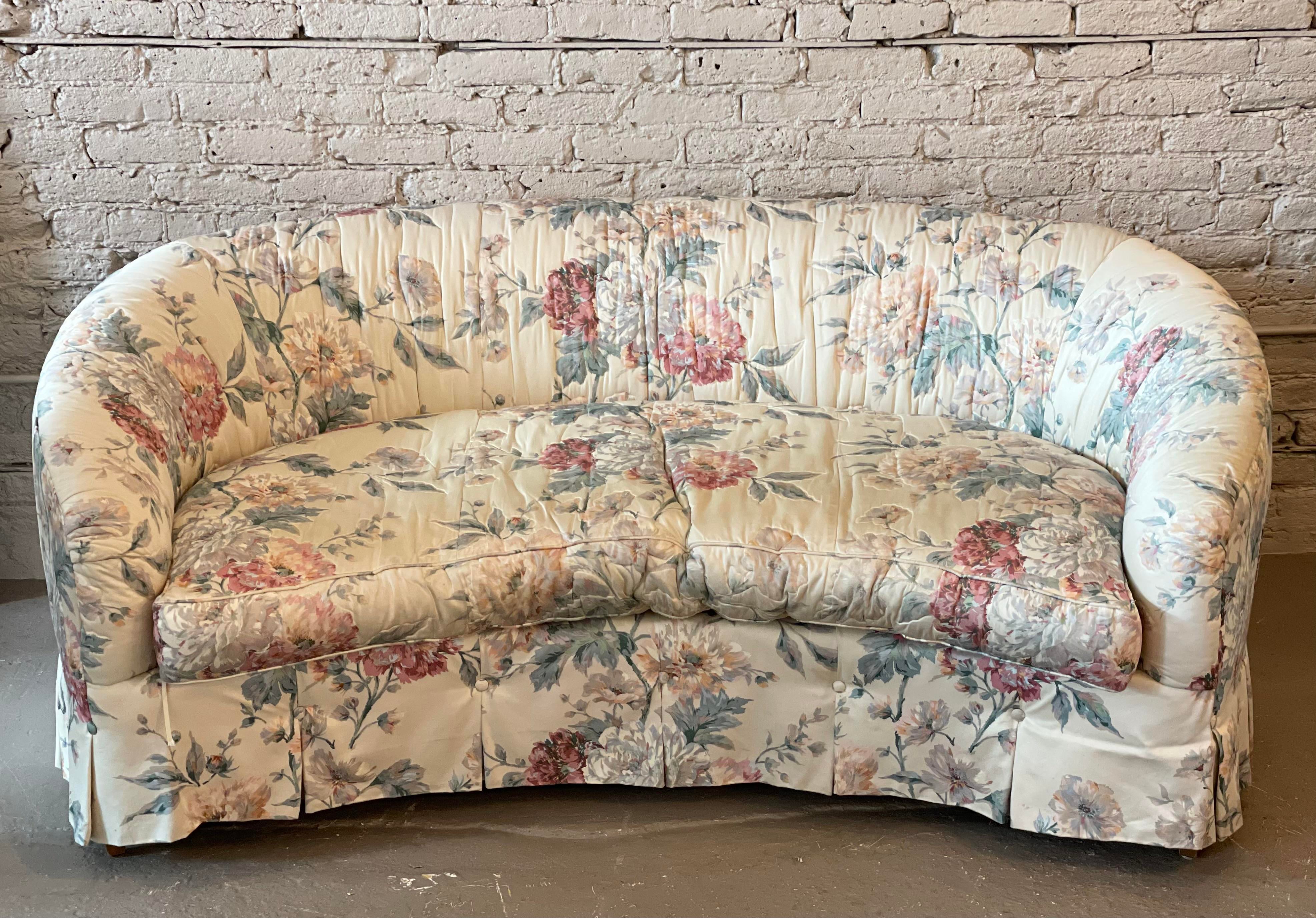 Drexel Heritage Curved Floral Sofas - a Pair