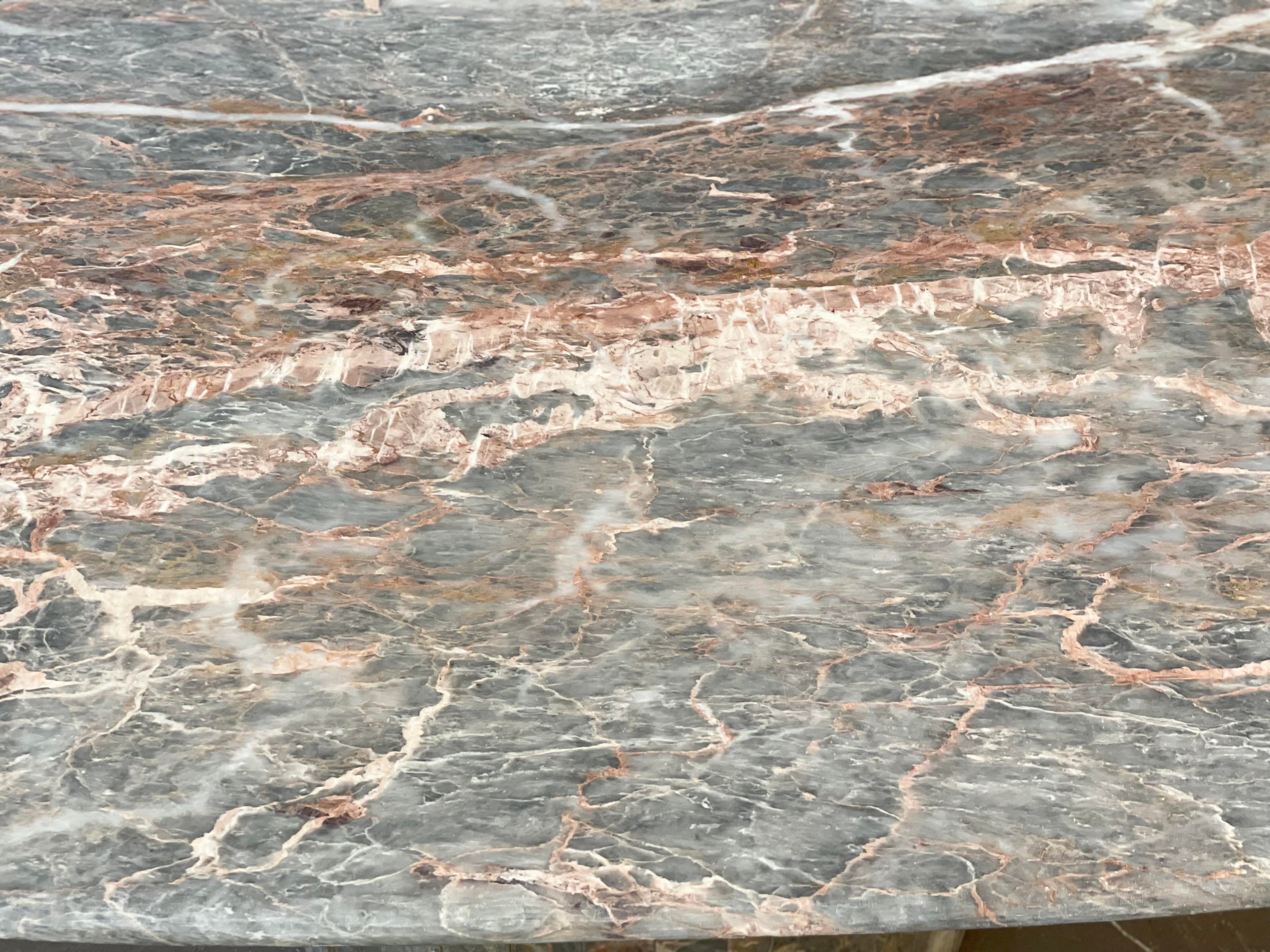 Italian Postmodern Gray and Pastel Colored Channel Base Oval Marble Dining Table - 1970s