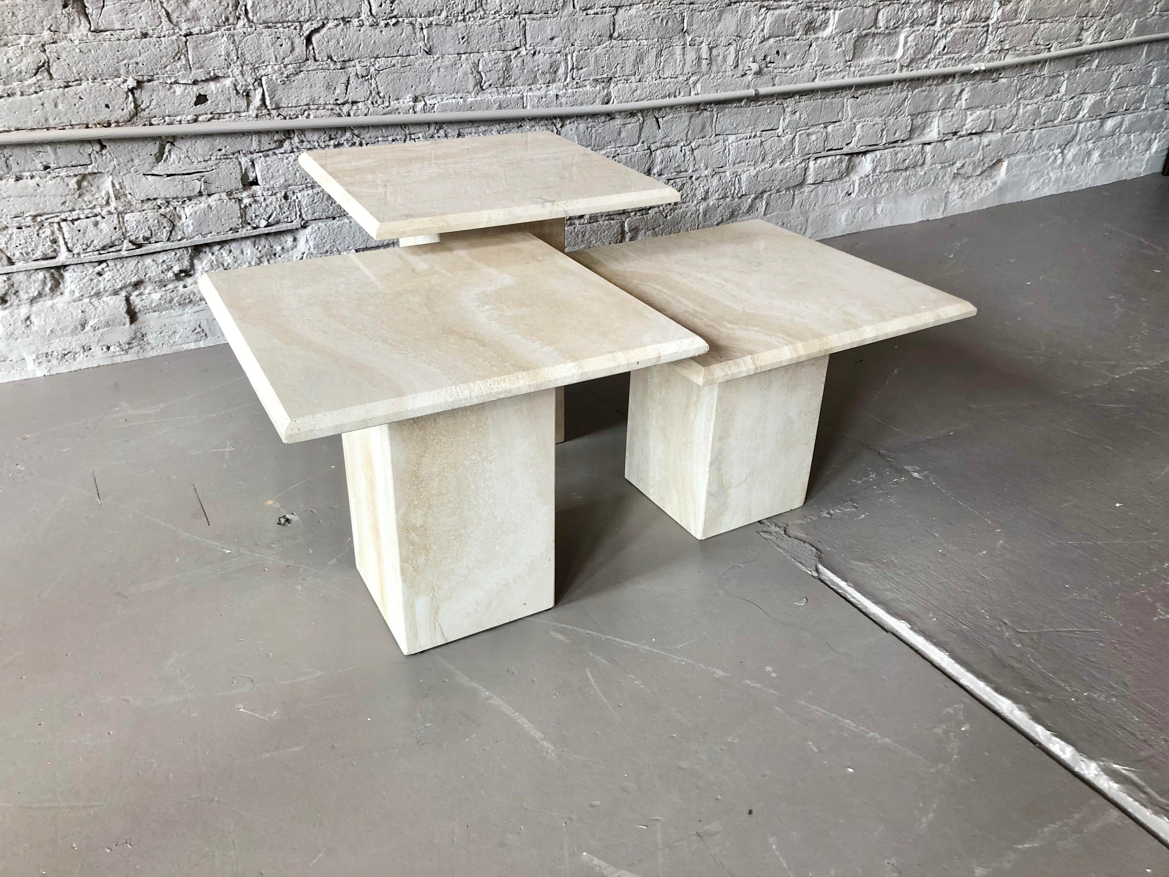 Italian Postmodern Travertine Coffee Table Trio - 3 Pieces