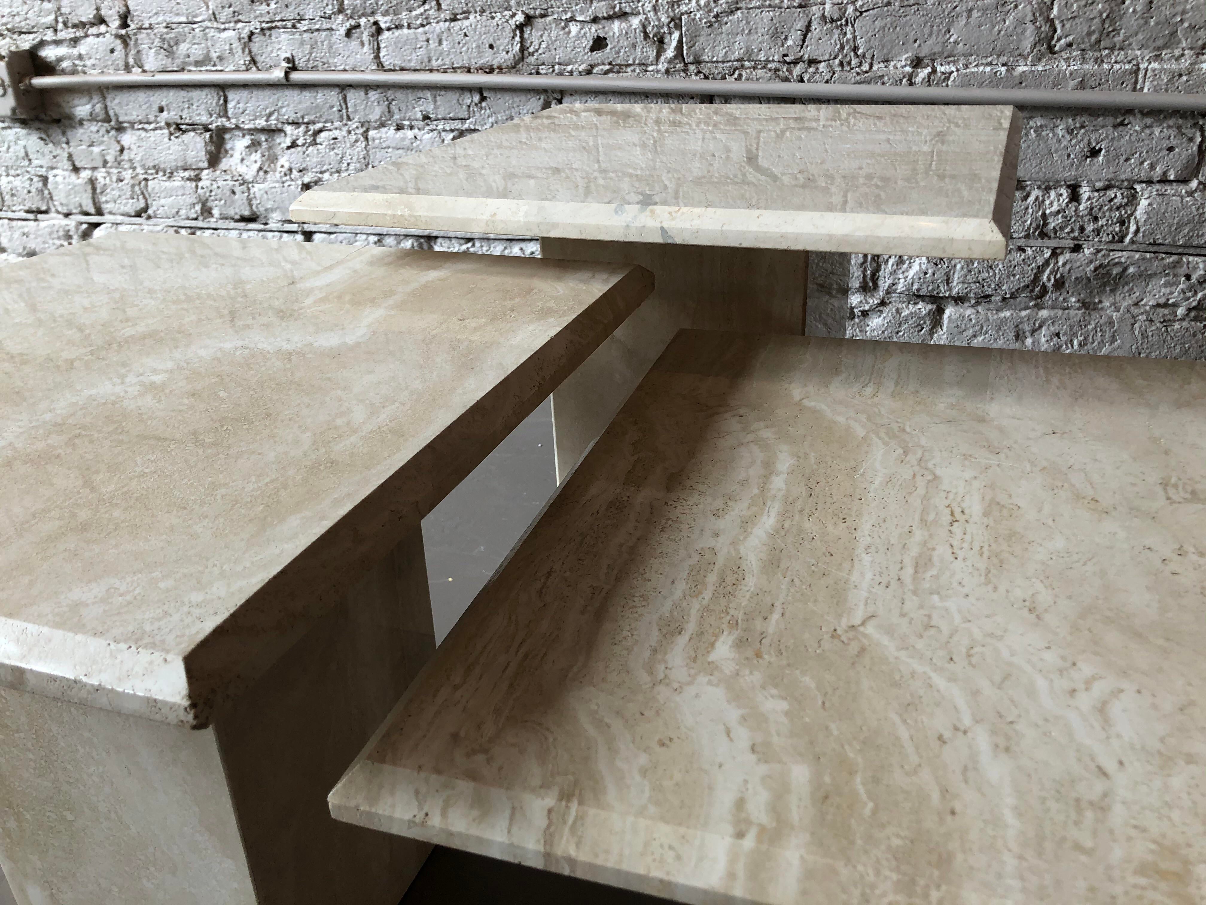 Italian Postmodern Travertine Coffee Table Trio - 3 Pieces