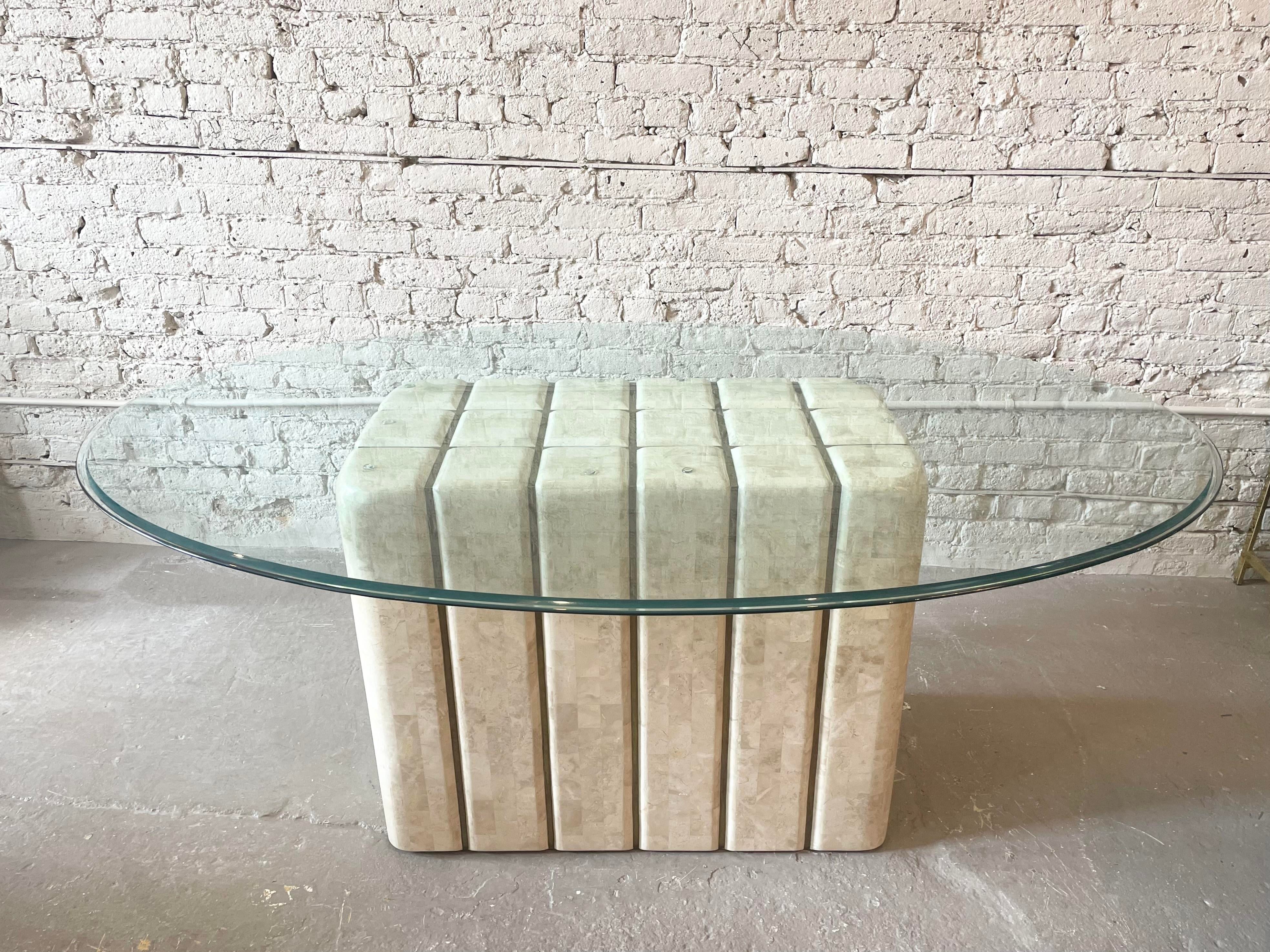 1980s Maitland-Smith Tessellated Stone and Brass Pedestal Table Base