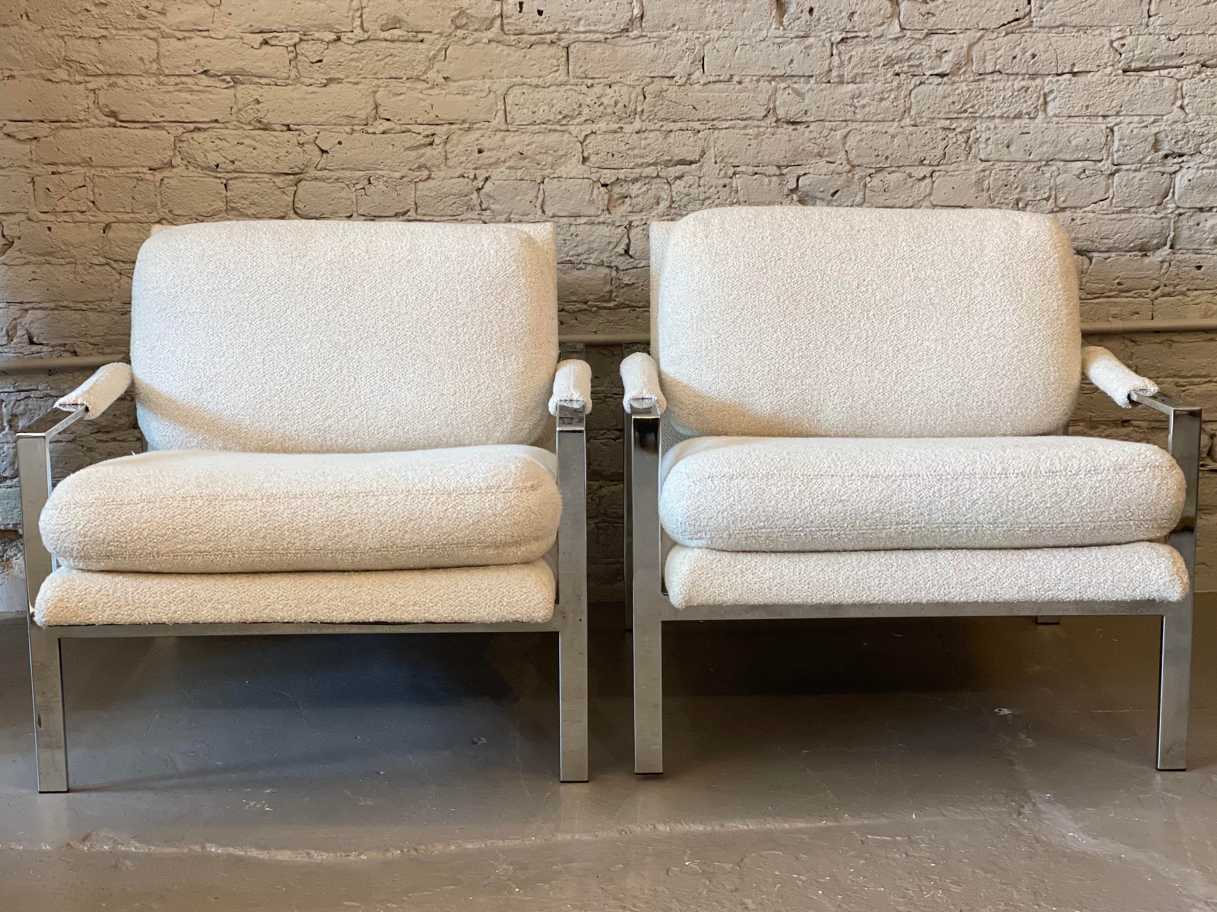 Mid Century Chrome Chairs in the Style of Milo Baughman - a Pair