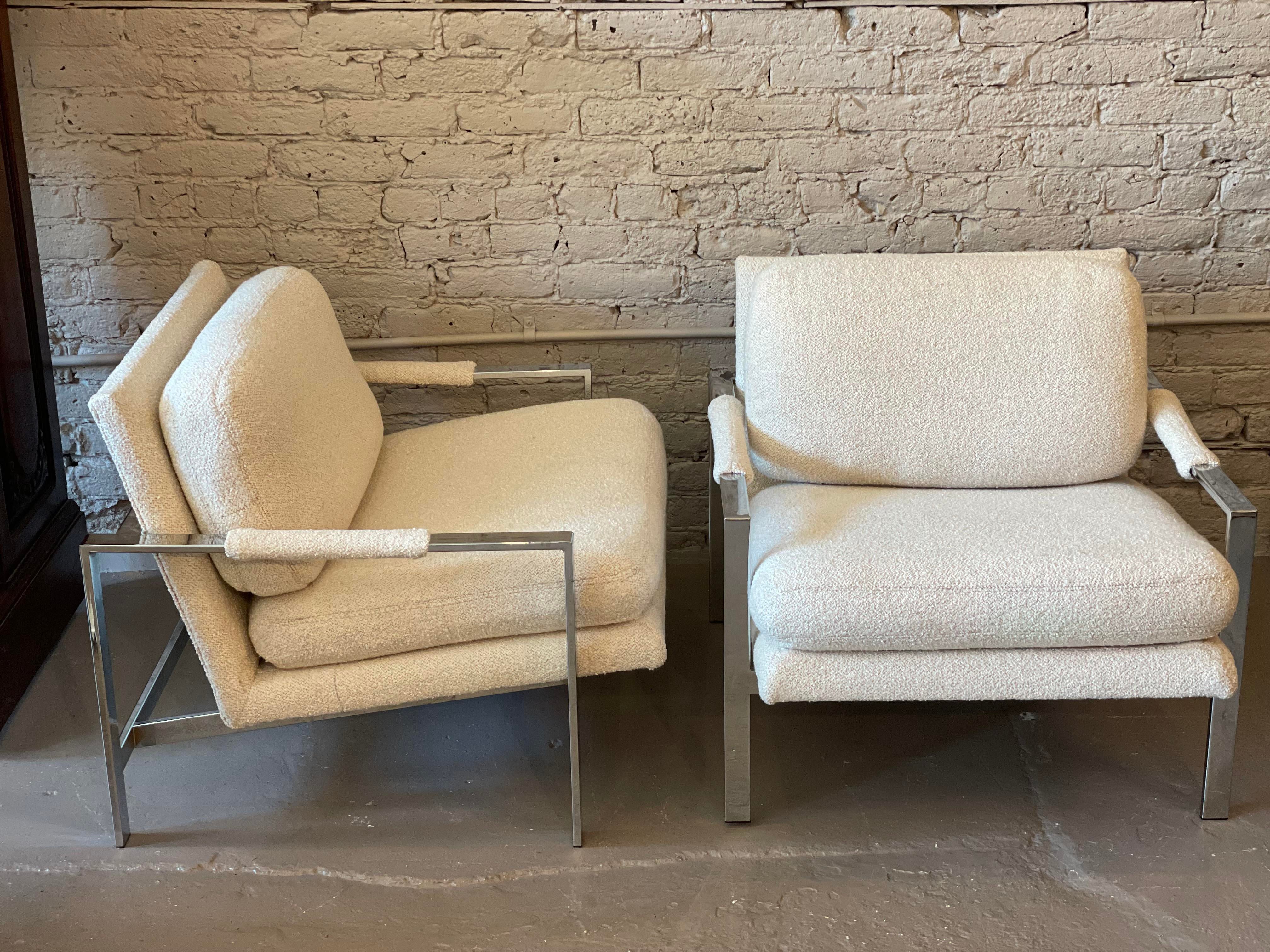 Mid Century Chrome Chairs in the Style of Milo Baughman - a Pair
