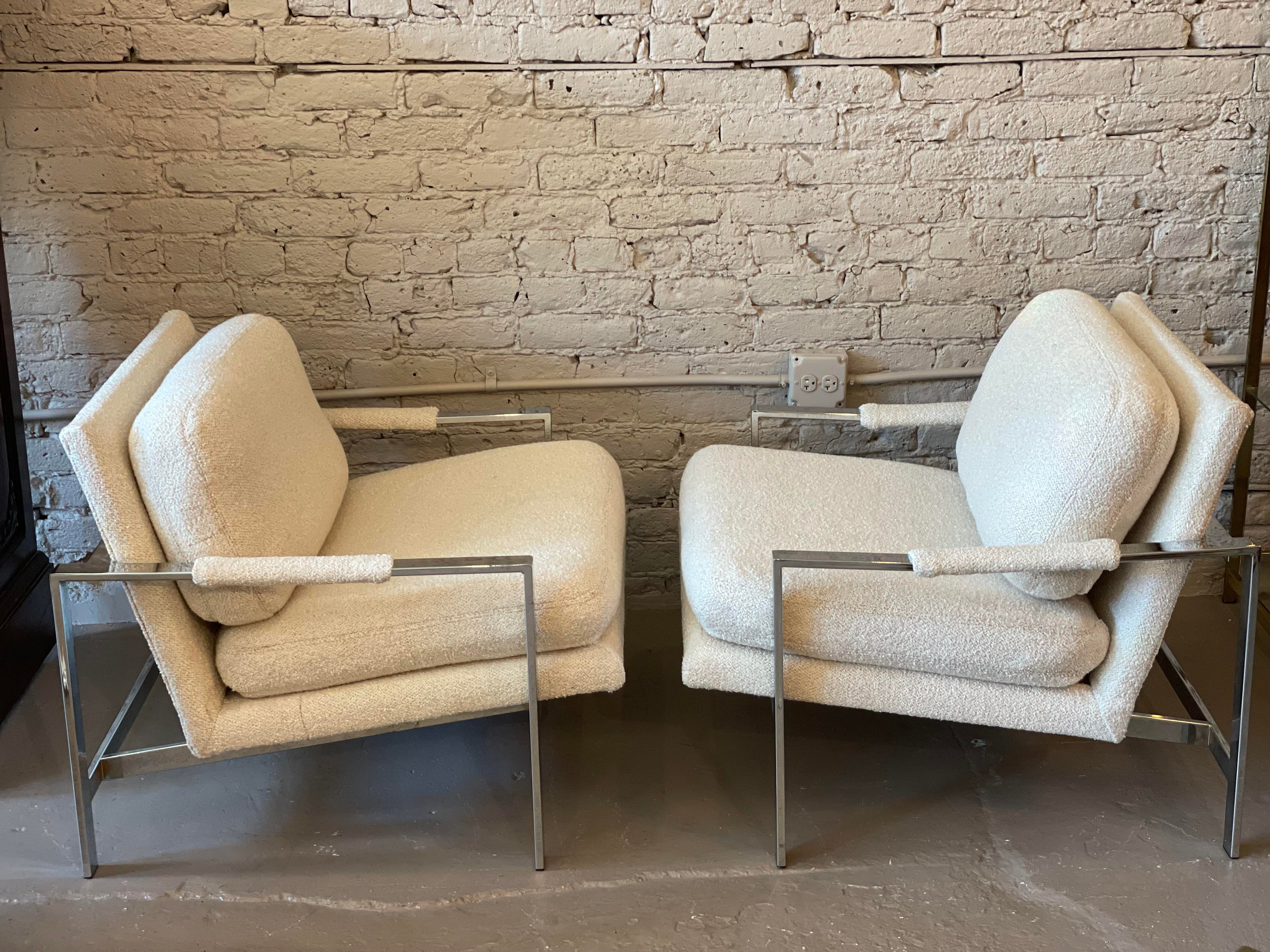 Mid Century Chrome Chairs in the Style of Milo Baughman - a Pair