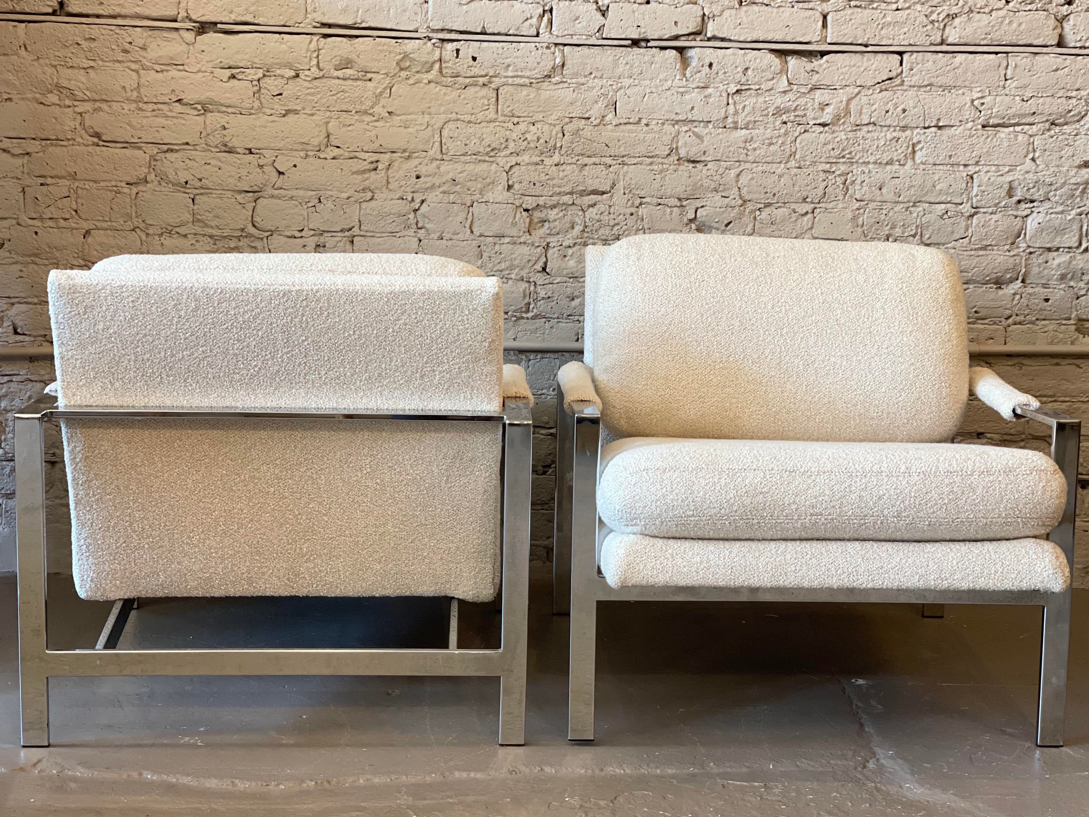 Mid Century Chrome Chairs in the Style of Milo Baughman - a Pair