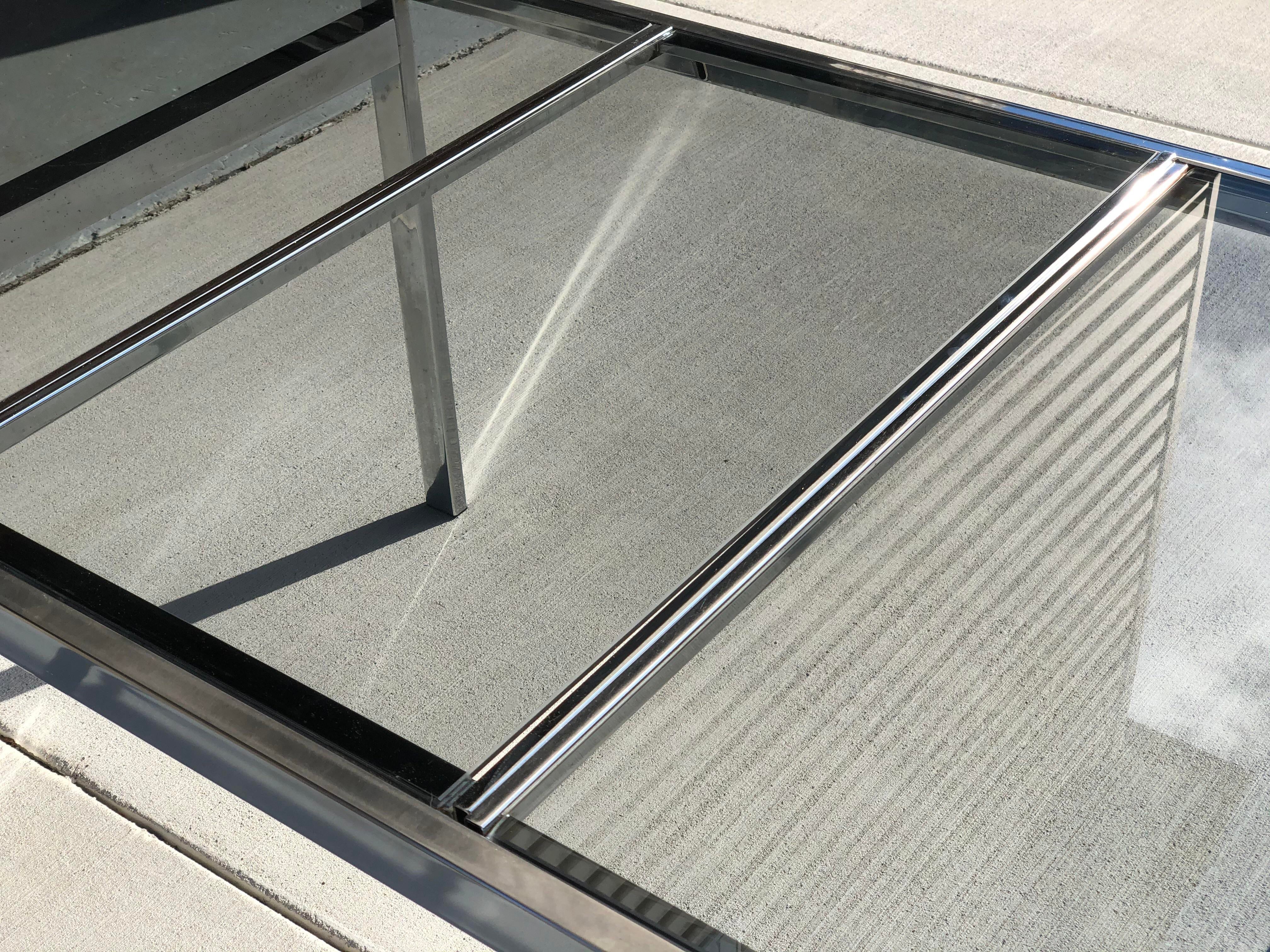 Milo Baughman Style Chrome Smoke Glass Dining Table