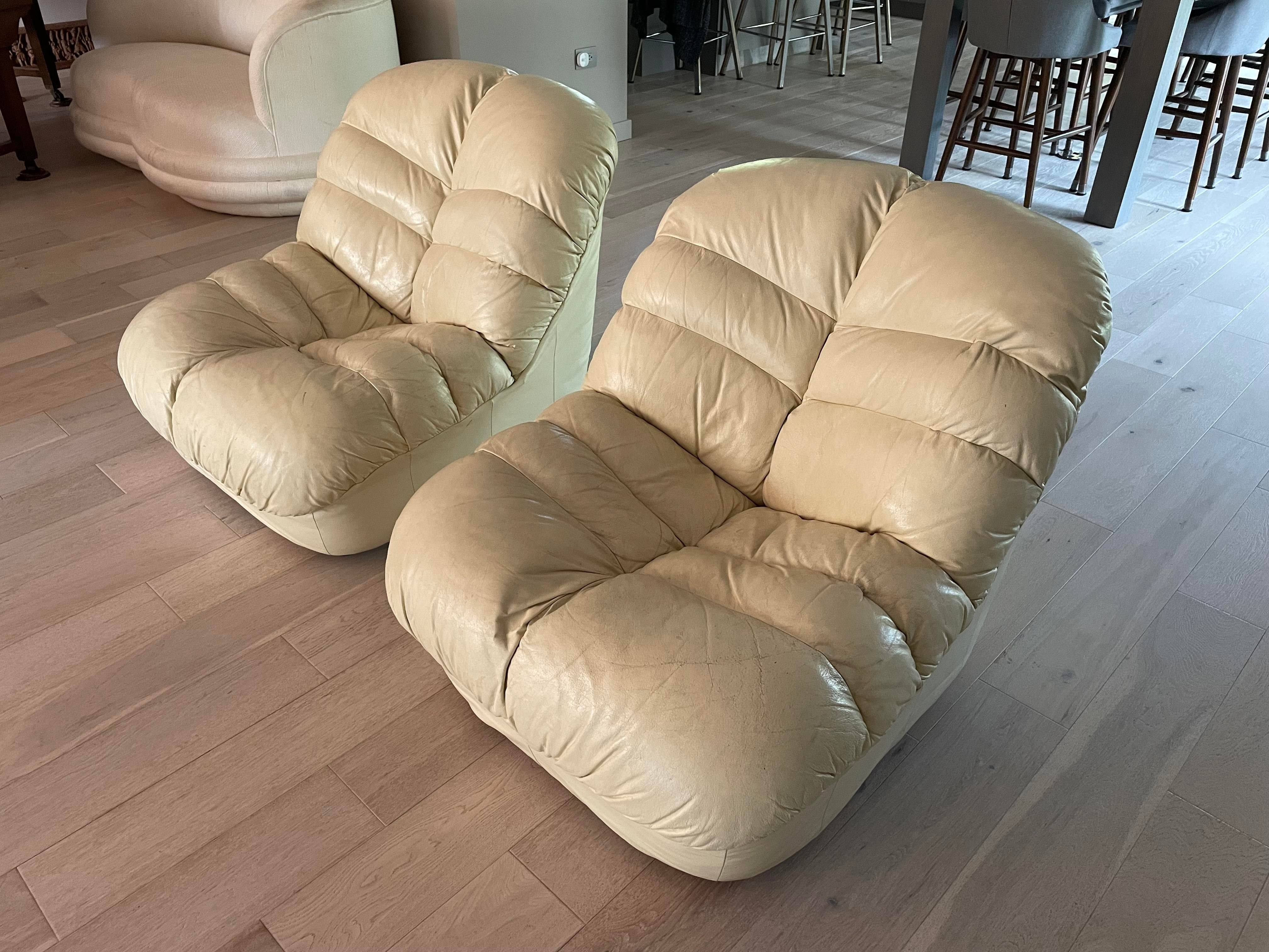 Post Modern Leather Slipper Chairs - a Pair
