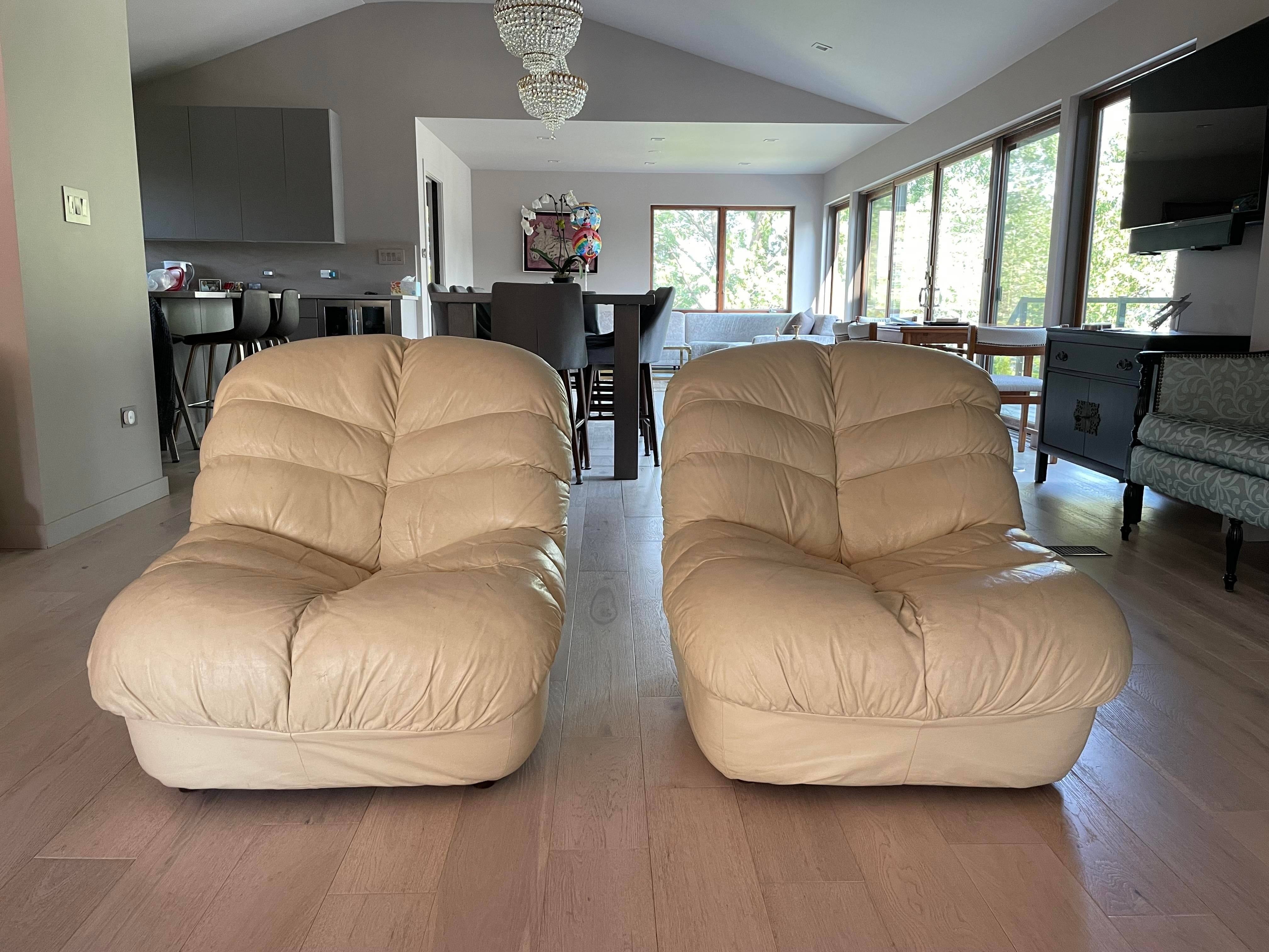 Post Modern Leather Slipper Chairs - a Pair
