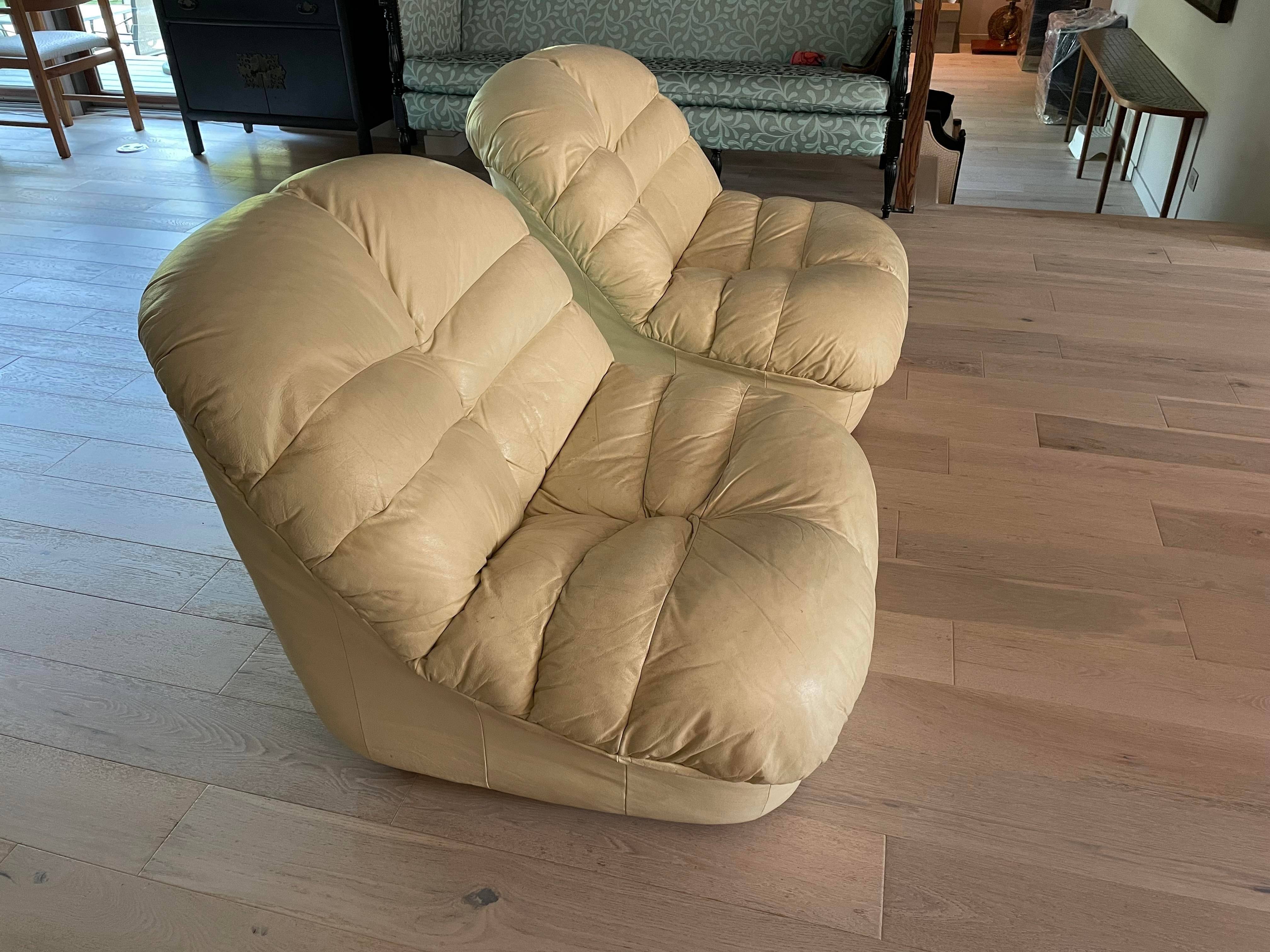 Post Modern Leather Slipper Chairs - a Pair