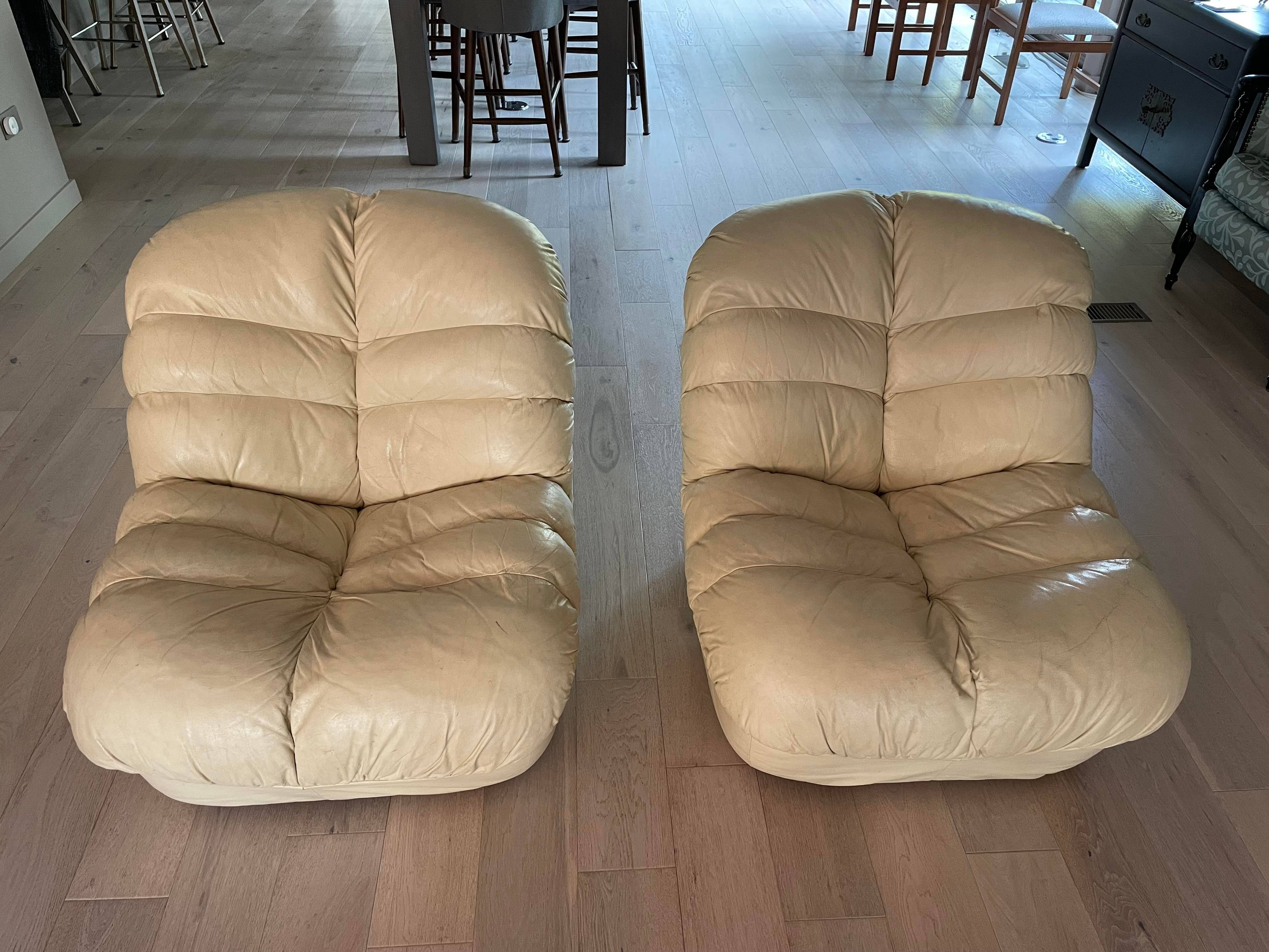 Post Modern Leather Slipper Chairs - a Pair
