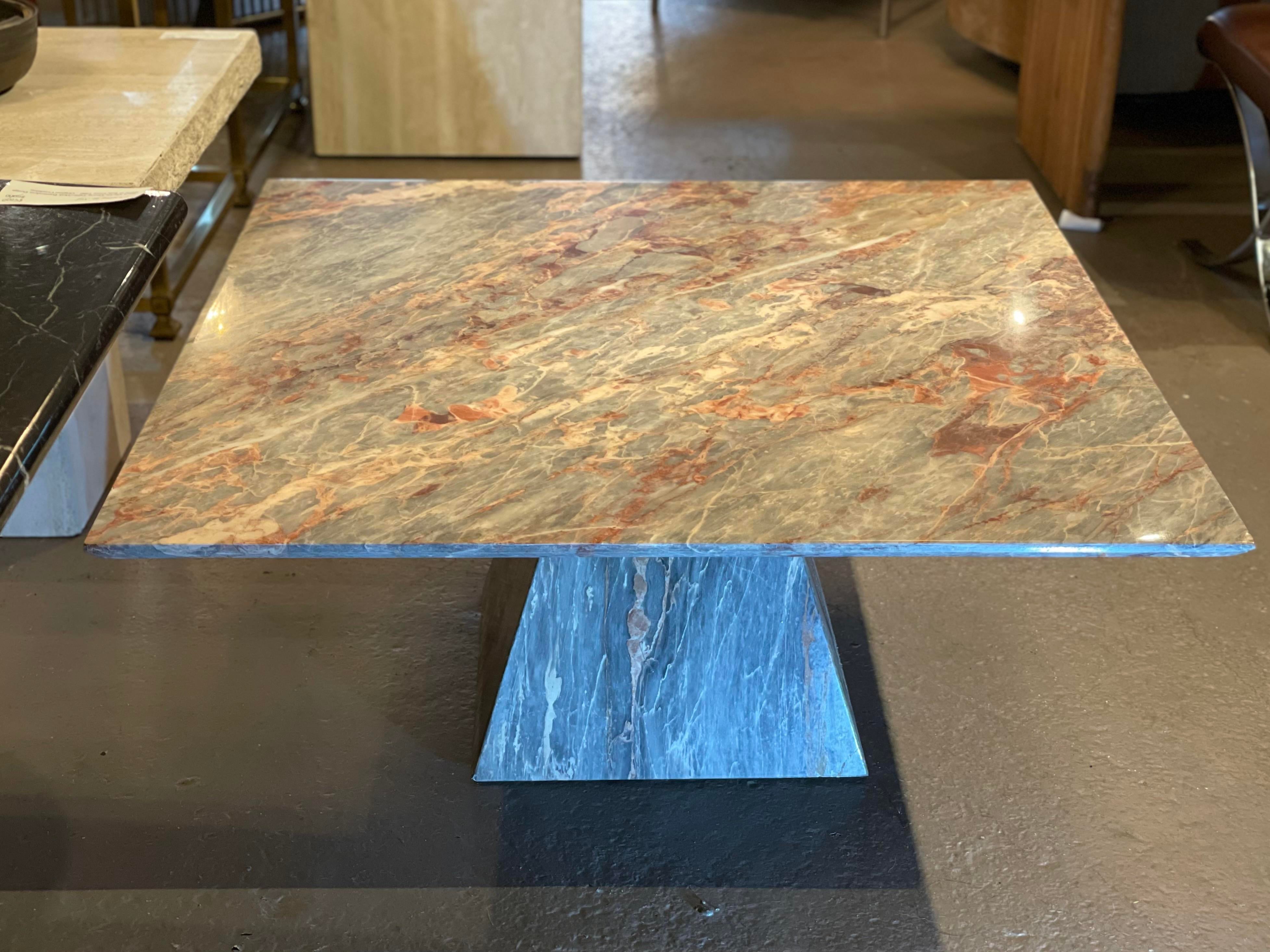 Post Modern Marble Gray Peach Coffee Table With Trapezoid Base