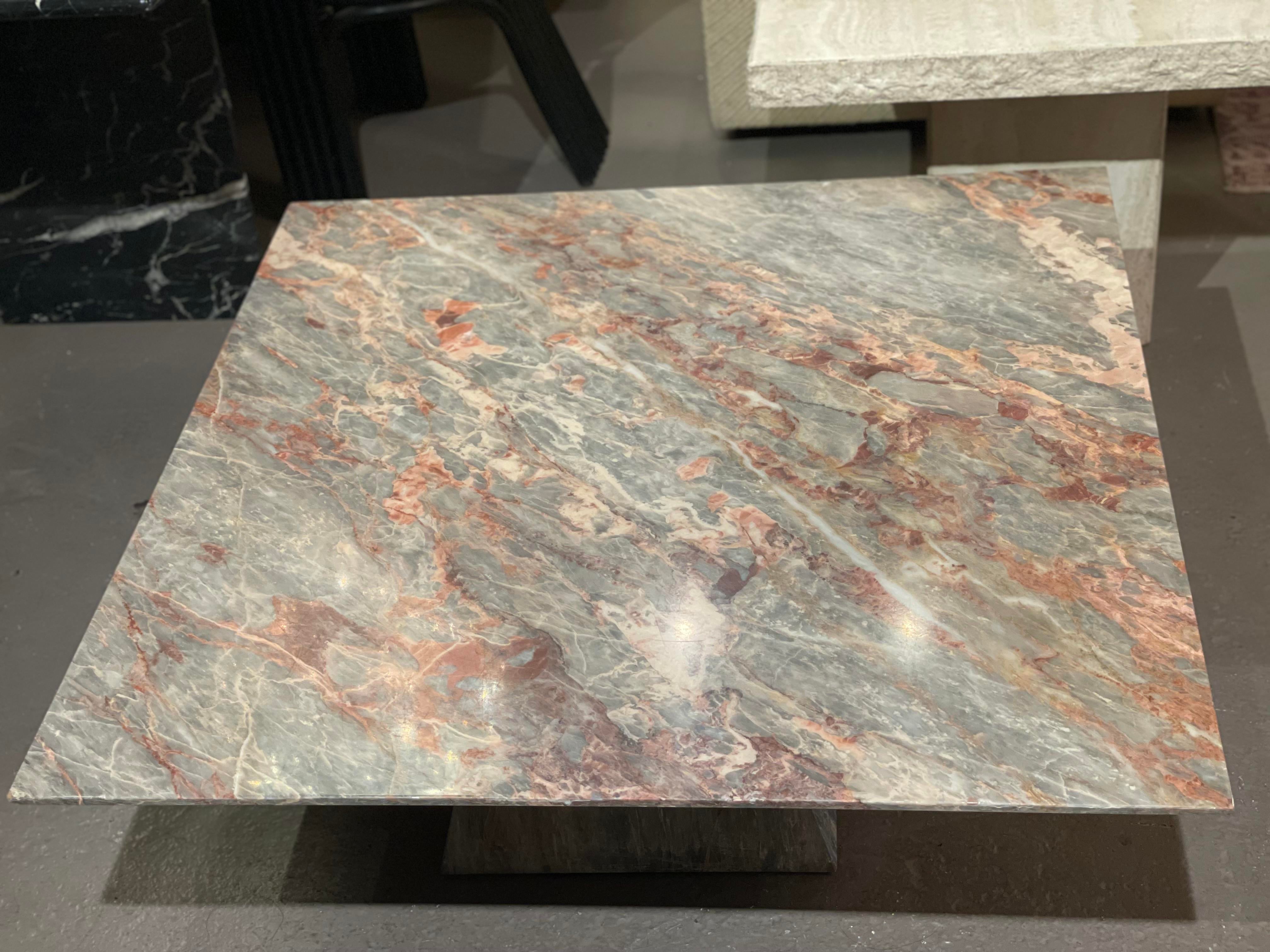 Post Modern Marble Gray Peach Coffee Table With Trapezoid Base
