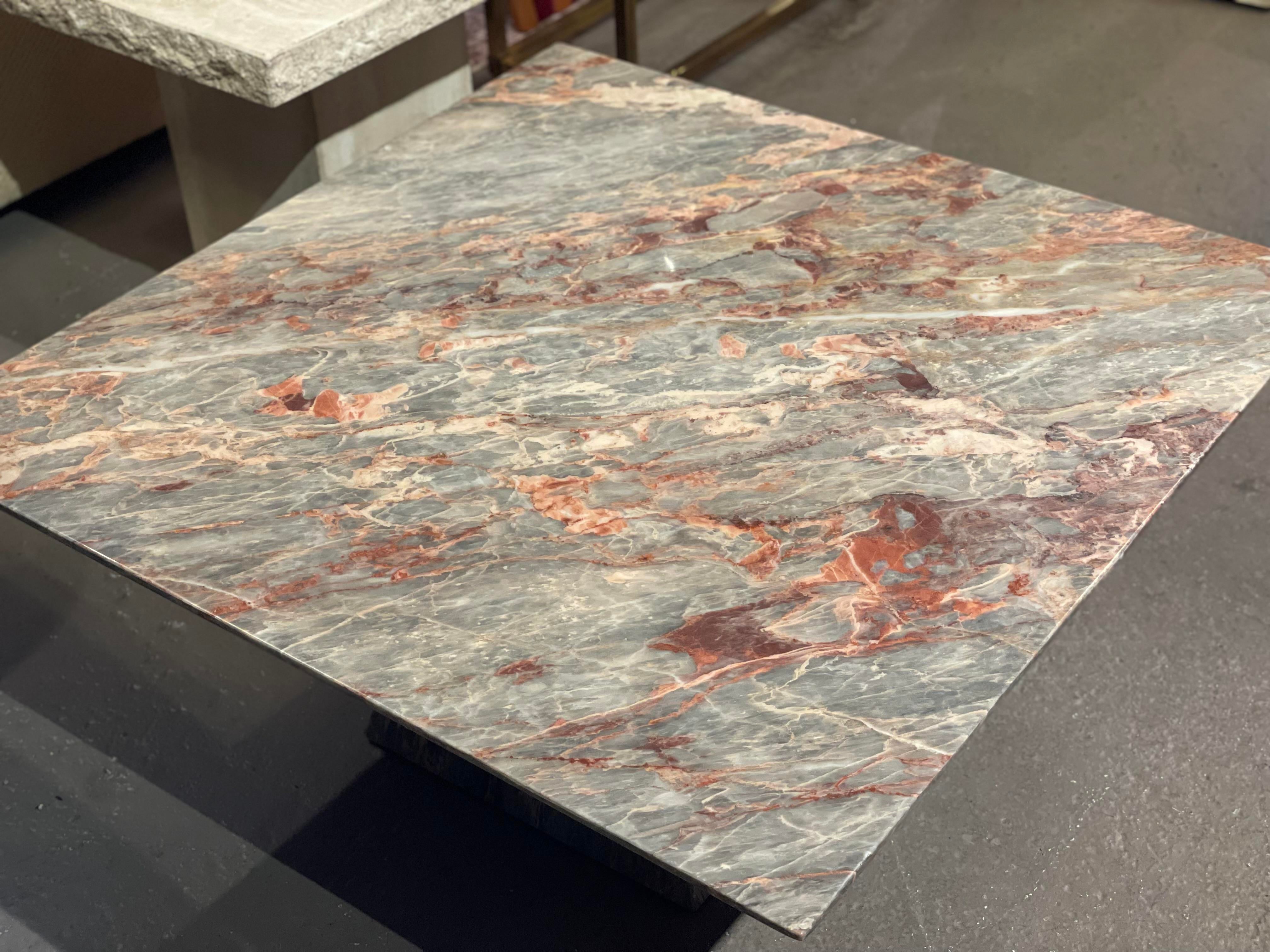 Post Modern Marble Gray Peach Coffee Table With Trapezoid Base