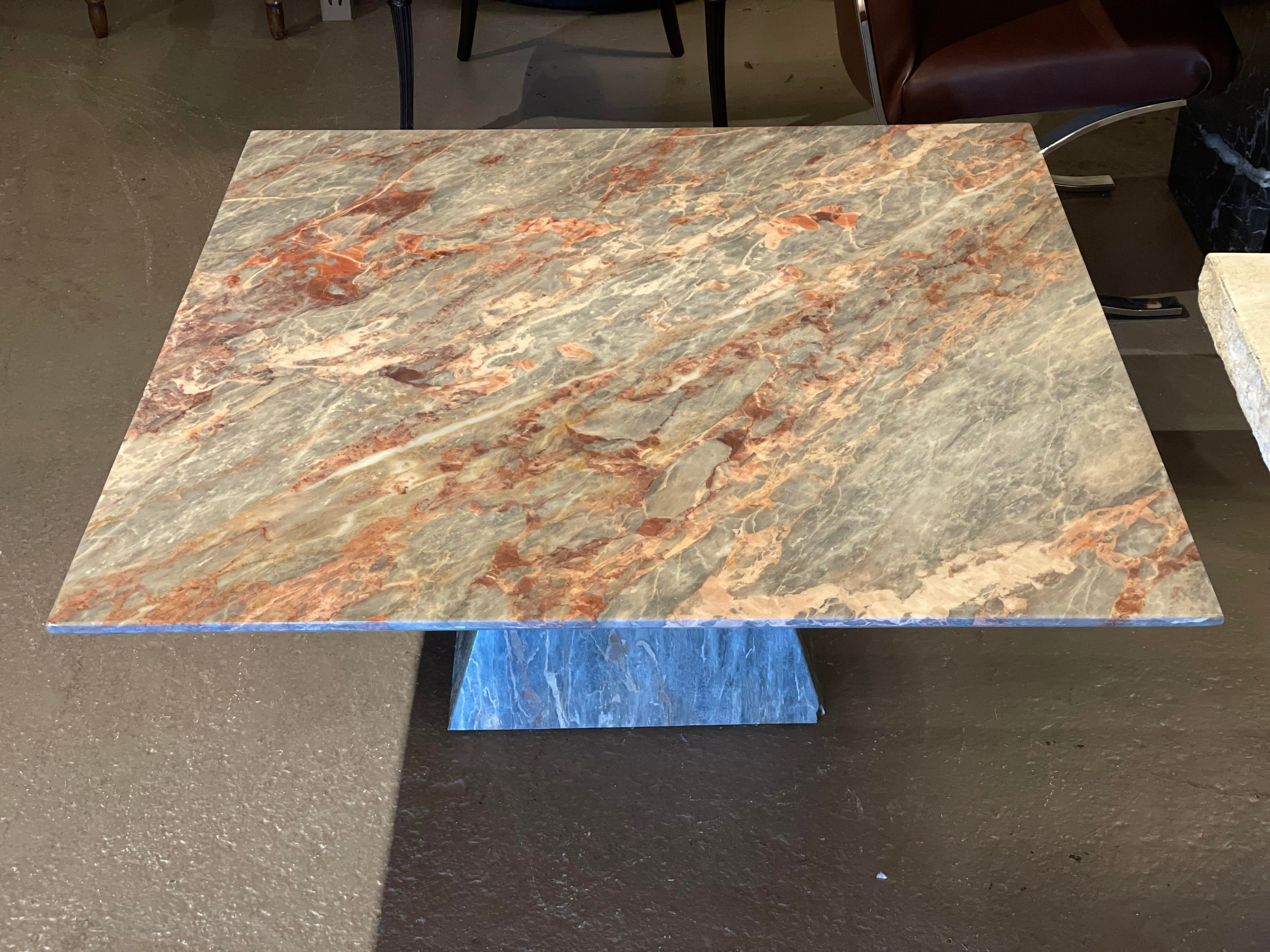 Post Modern Marble Gray Peach Coffee Table With Trapezoid Base