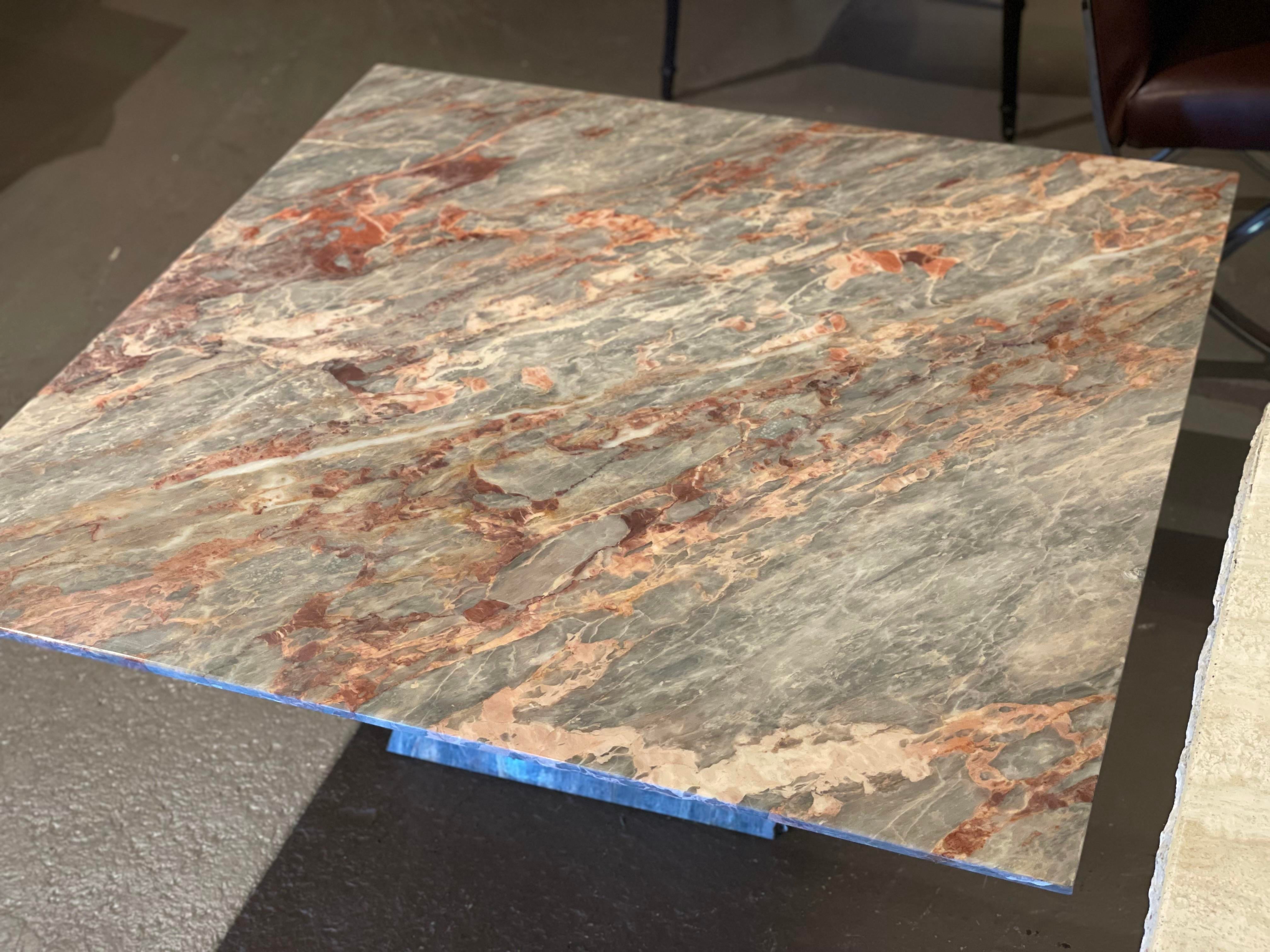 Post Modern Marble Gray Peach Coffee Table With Trapezoid Base