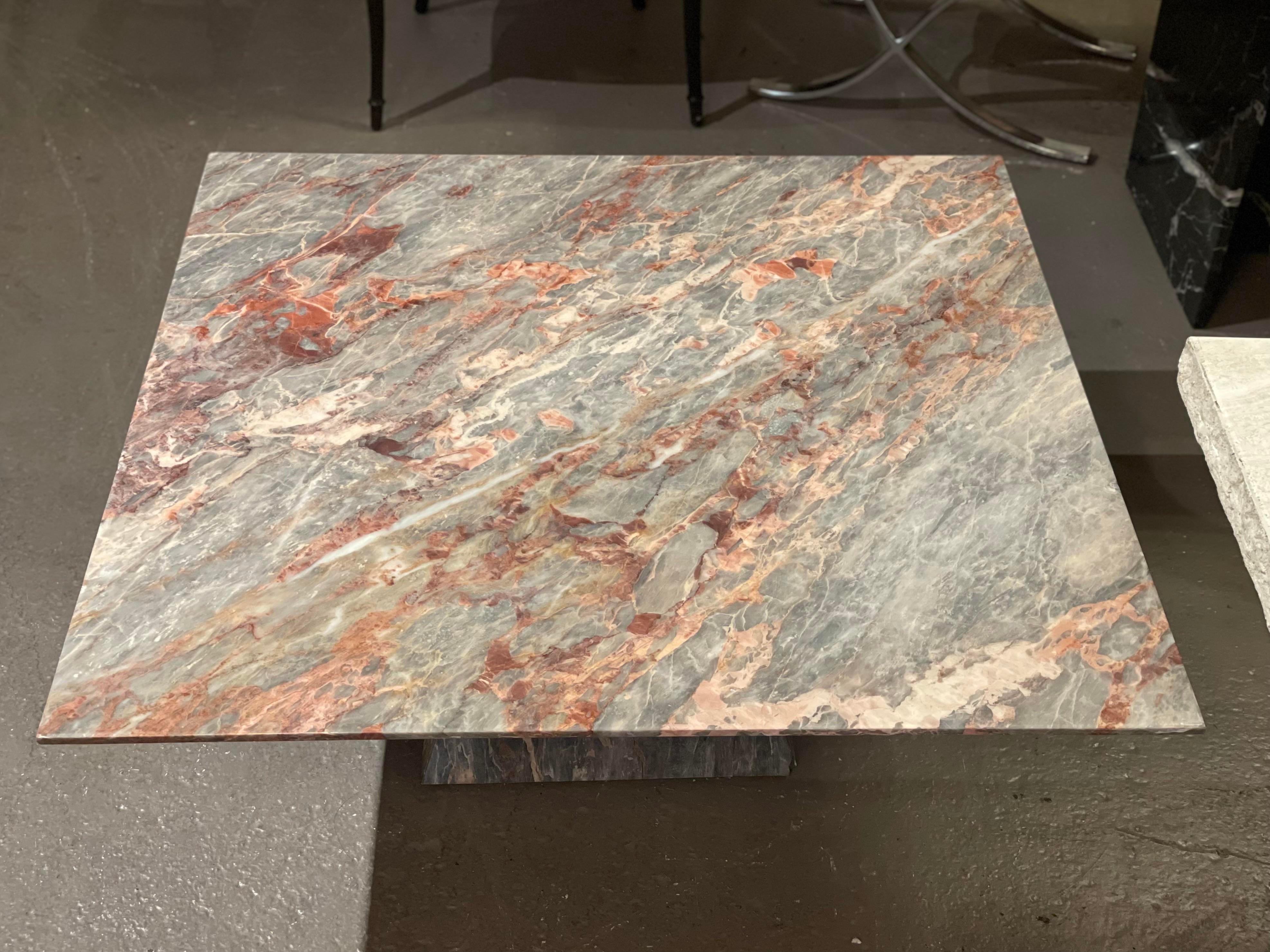 Post Modern Marble Gray Peach Coffee Table With Trapezoid Base