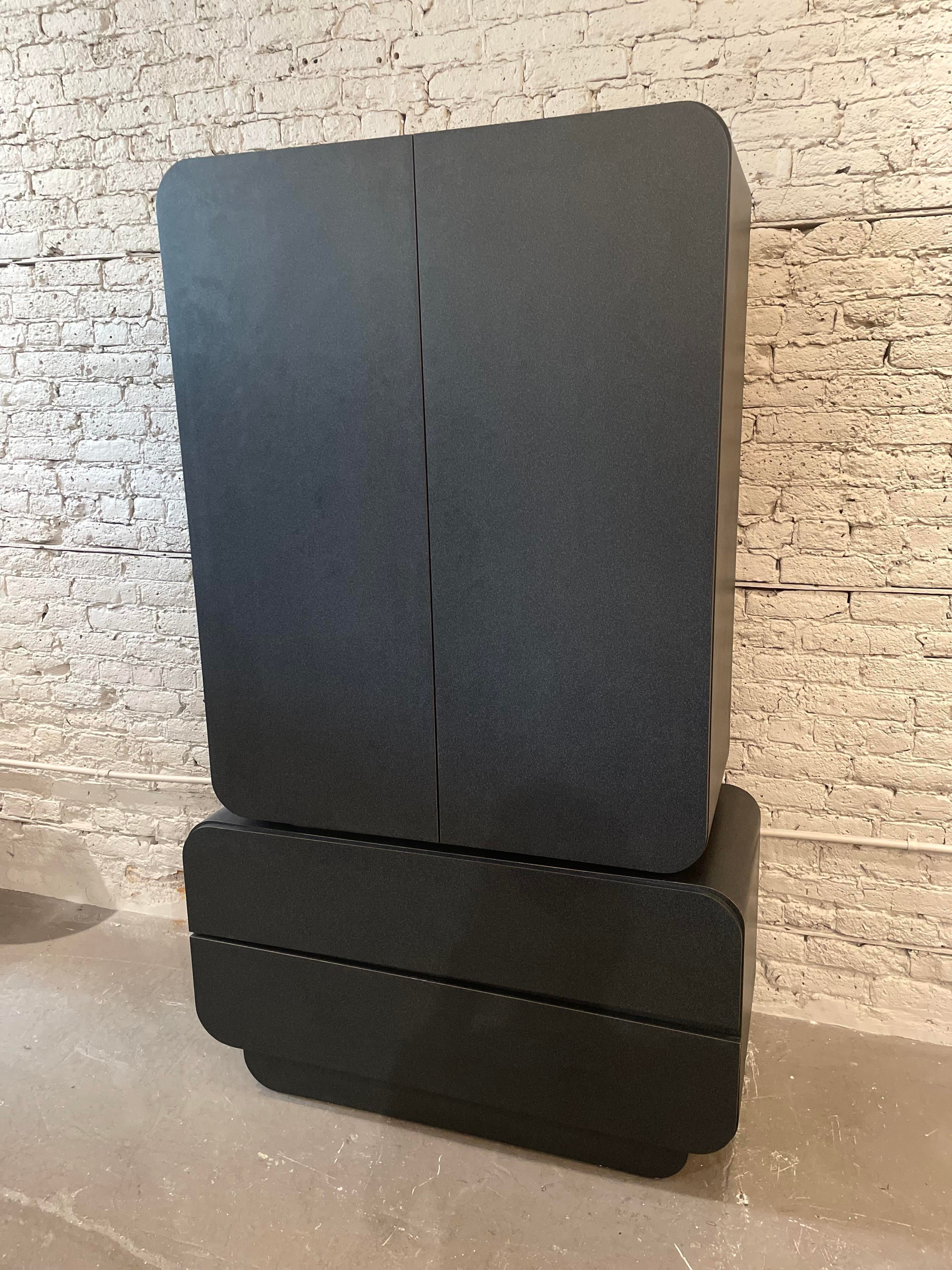 Postmodern Black Hutch Armoire