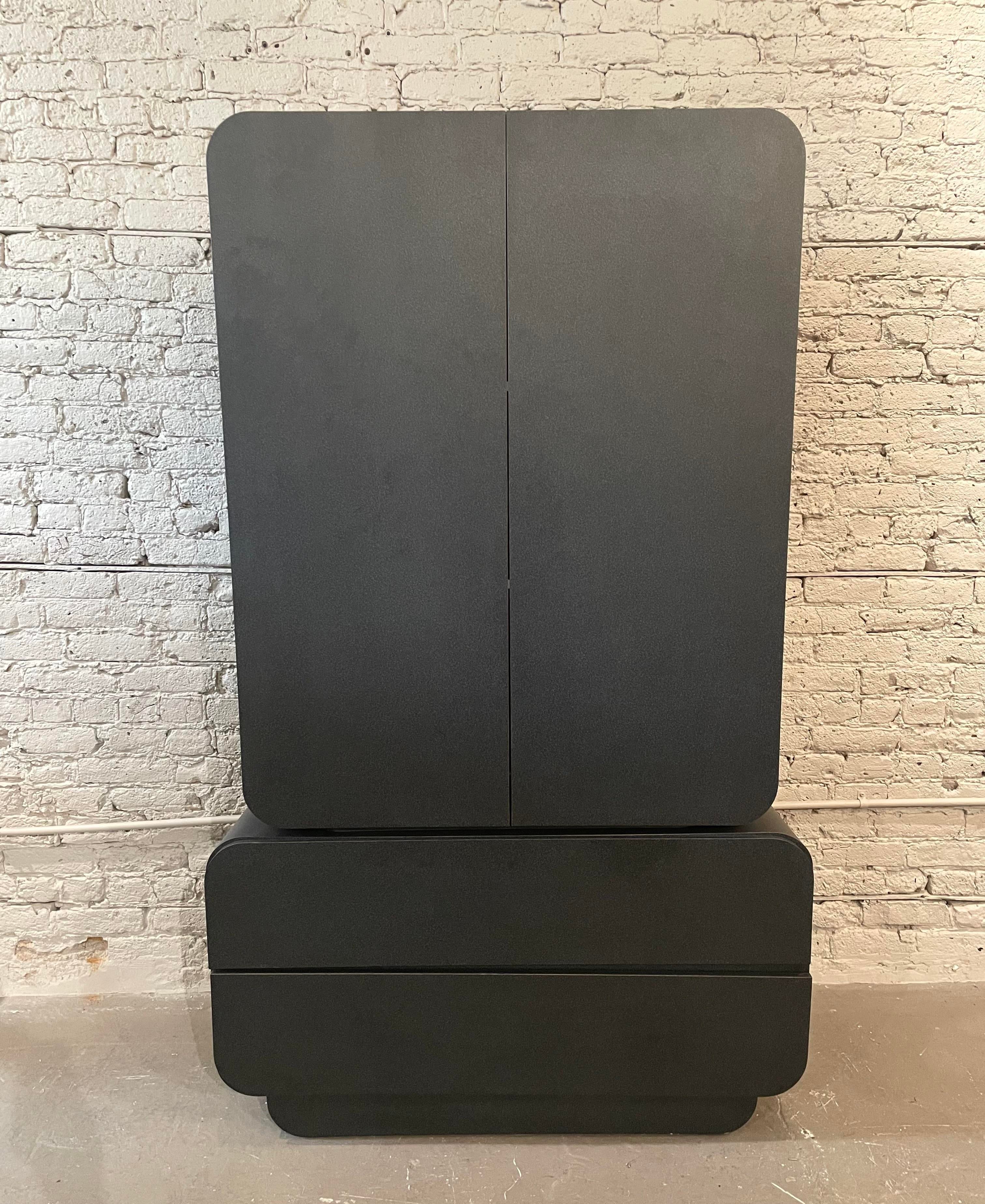 Postmodern Black Hutch Armoire