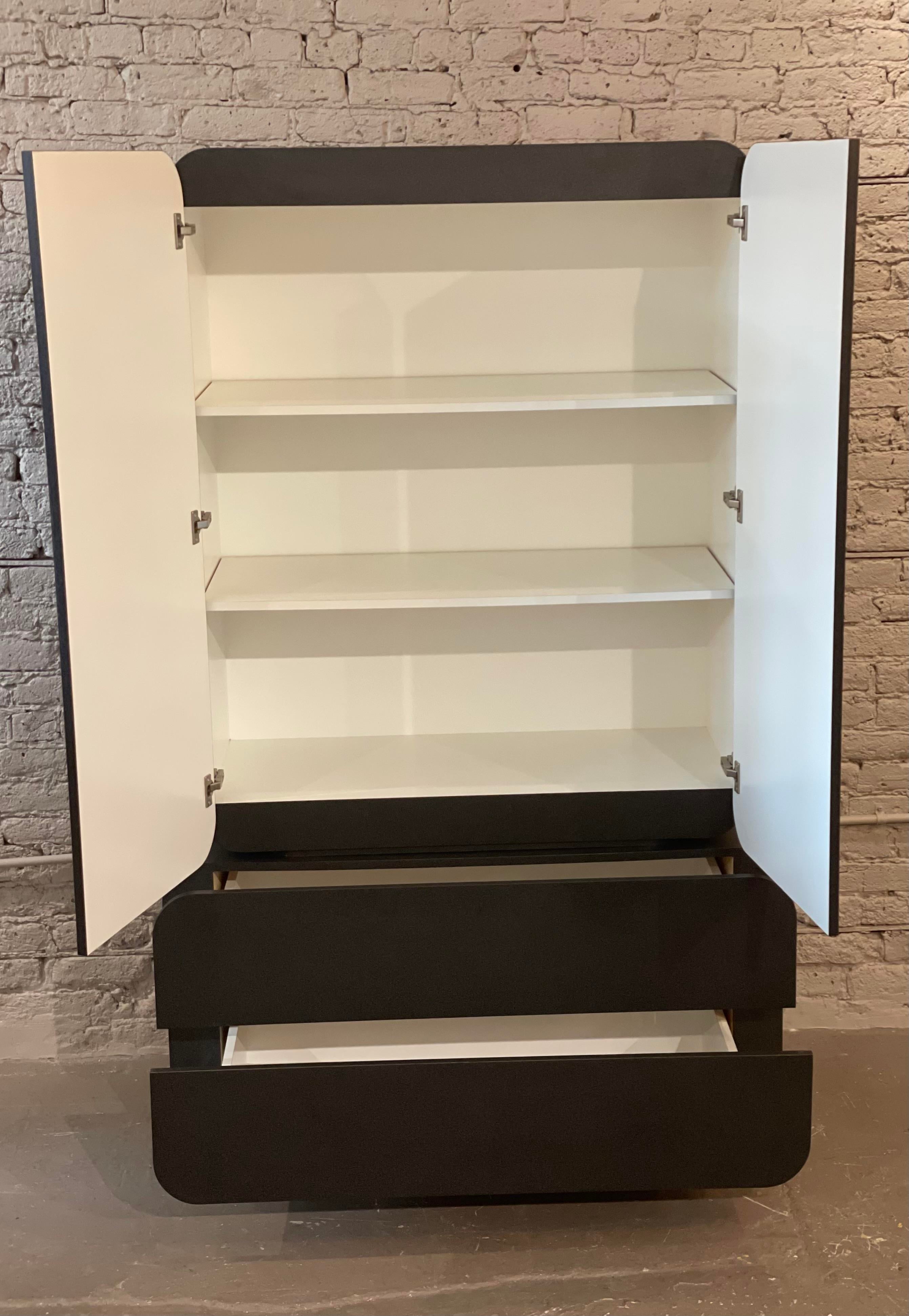 Postmodern Black Hutch Armoire
