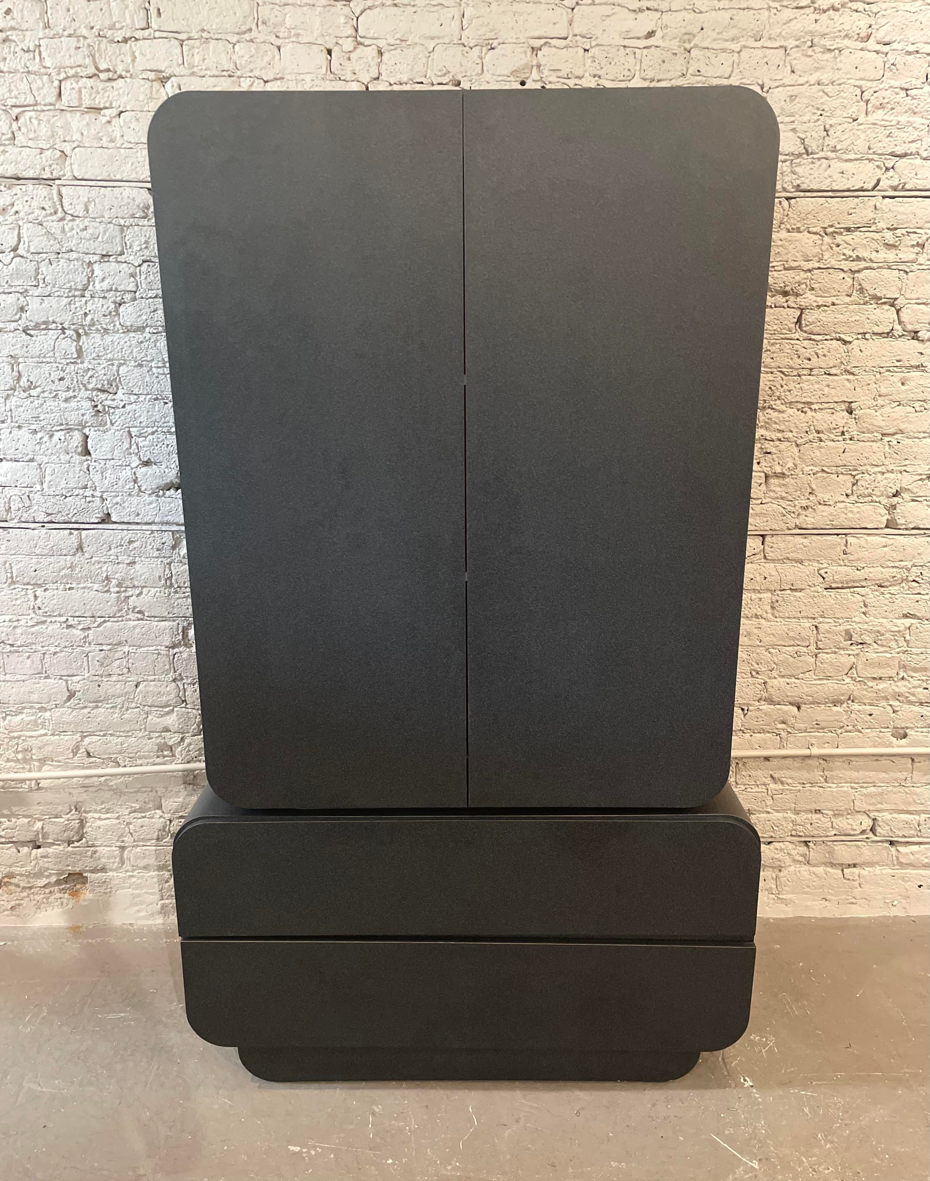 Postmodern Black Hutch Armoire
