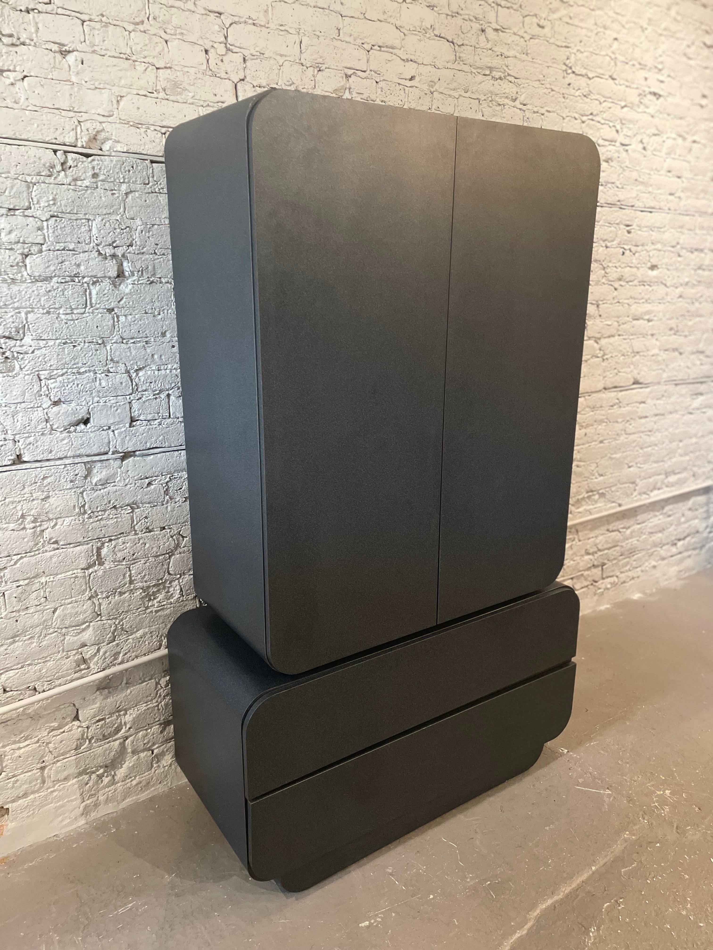 Postmodern Black Hutch Armoire
