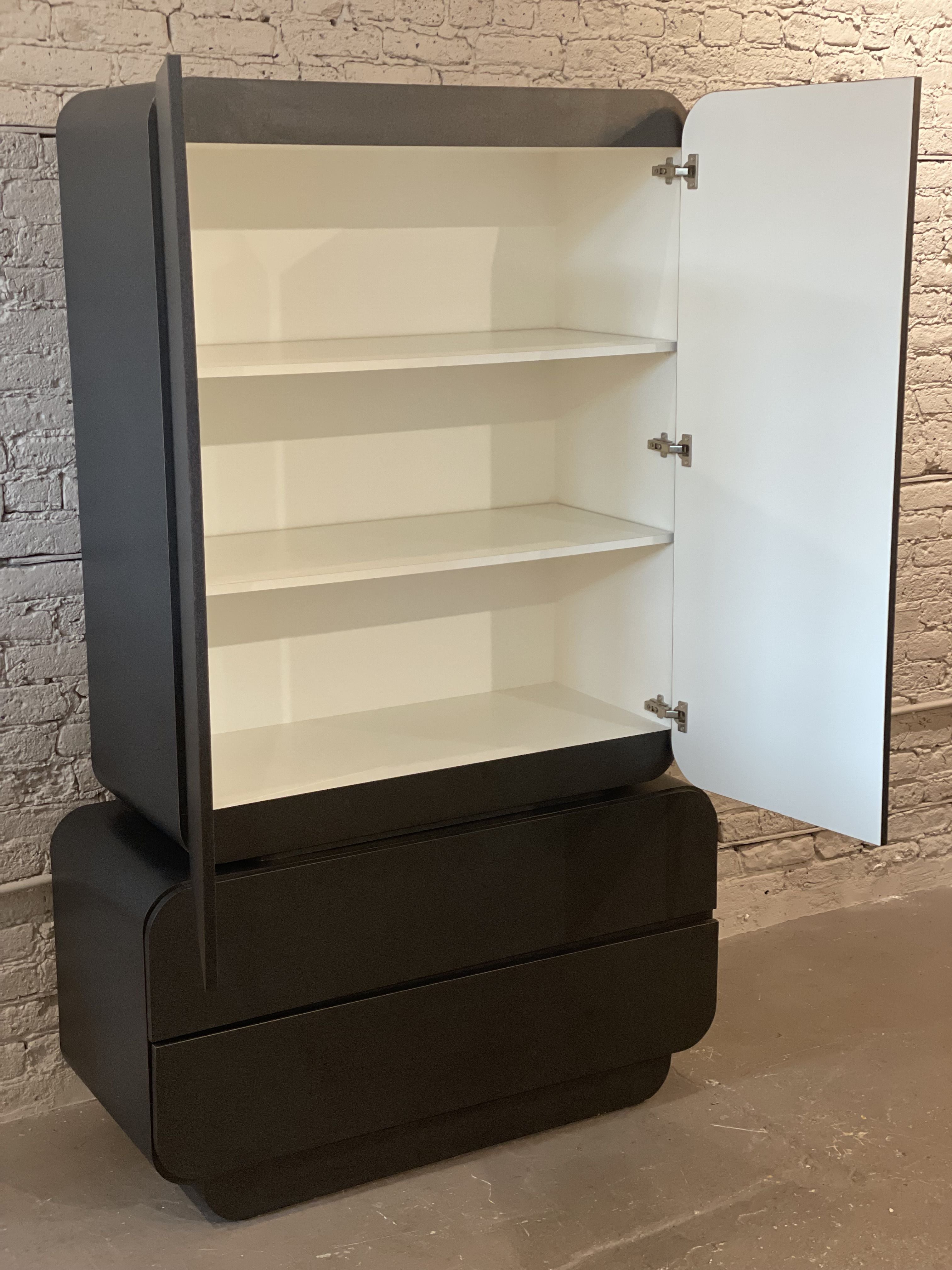 Postmodern Black Hutch Armoire