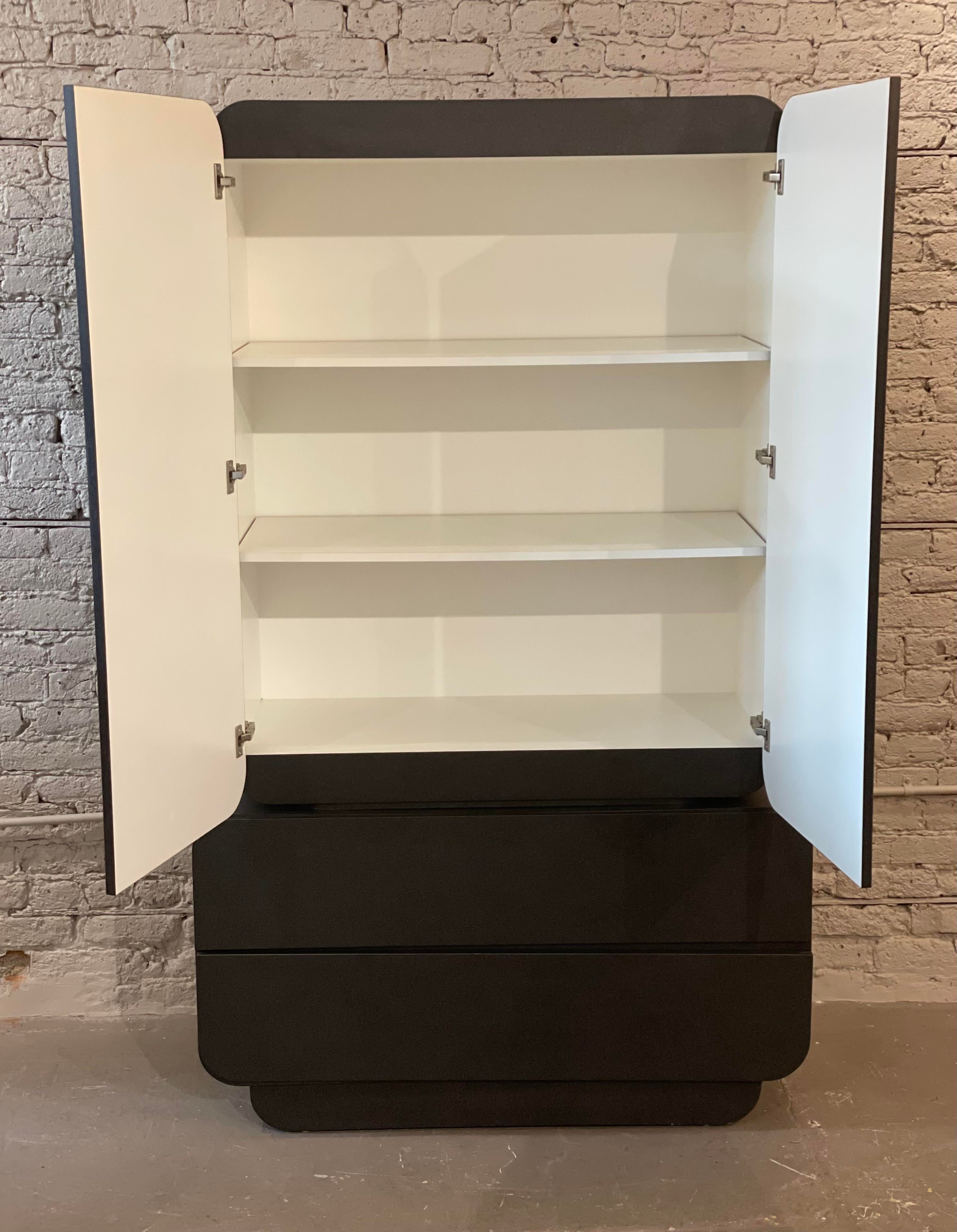 Postmodern Black Hutch Armoire