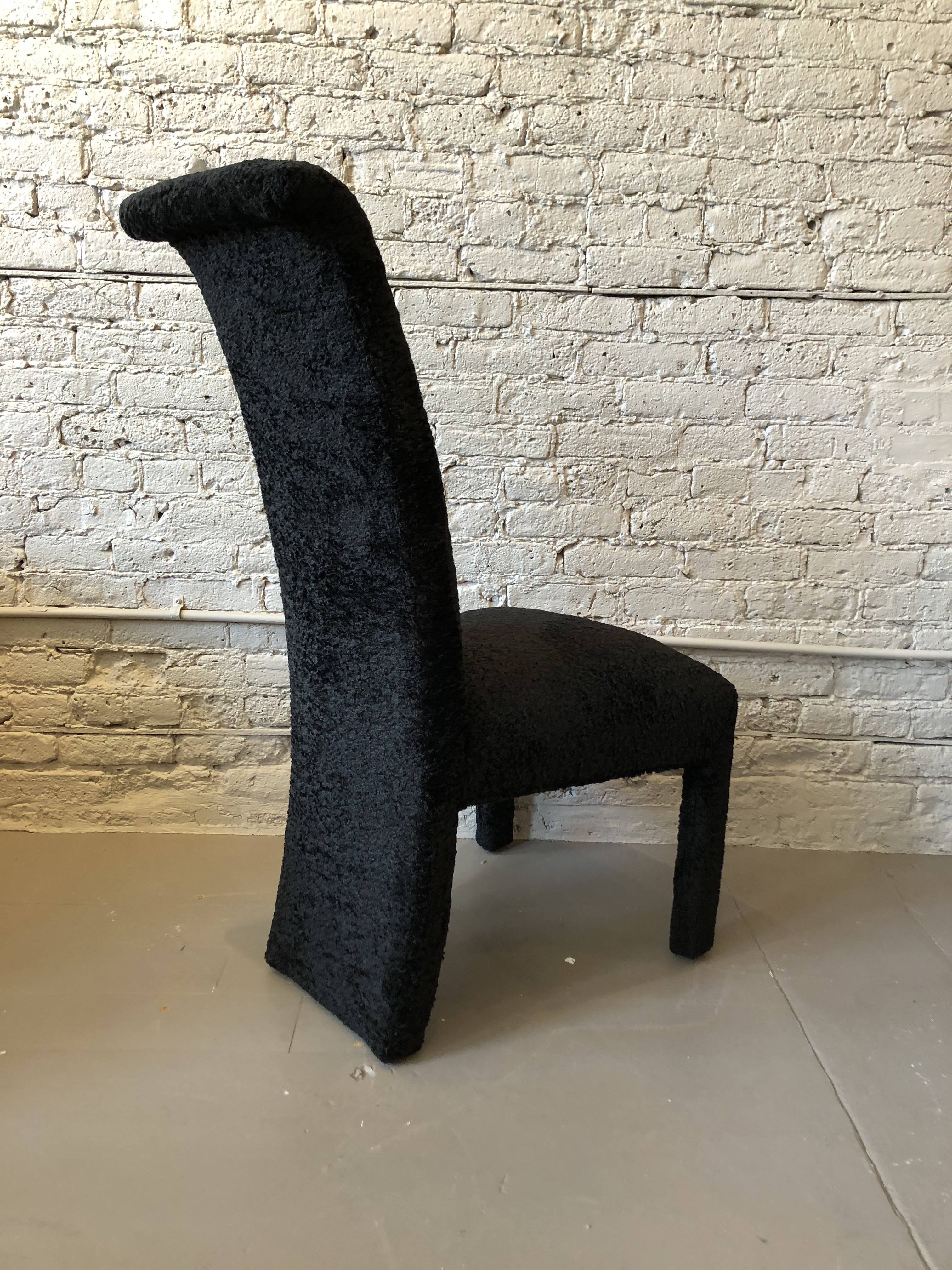 Postmodern Black Persian Lamb Boucle Dining Chairs