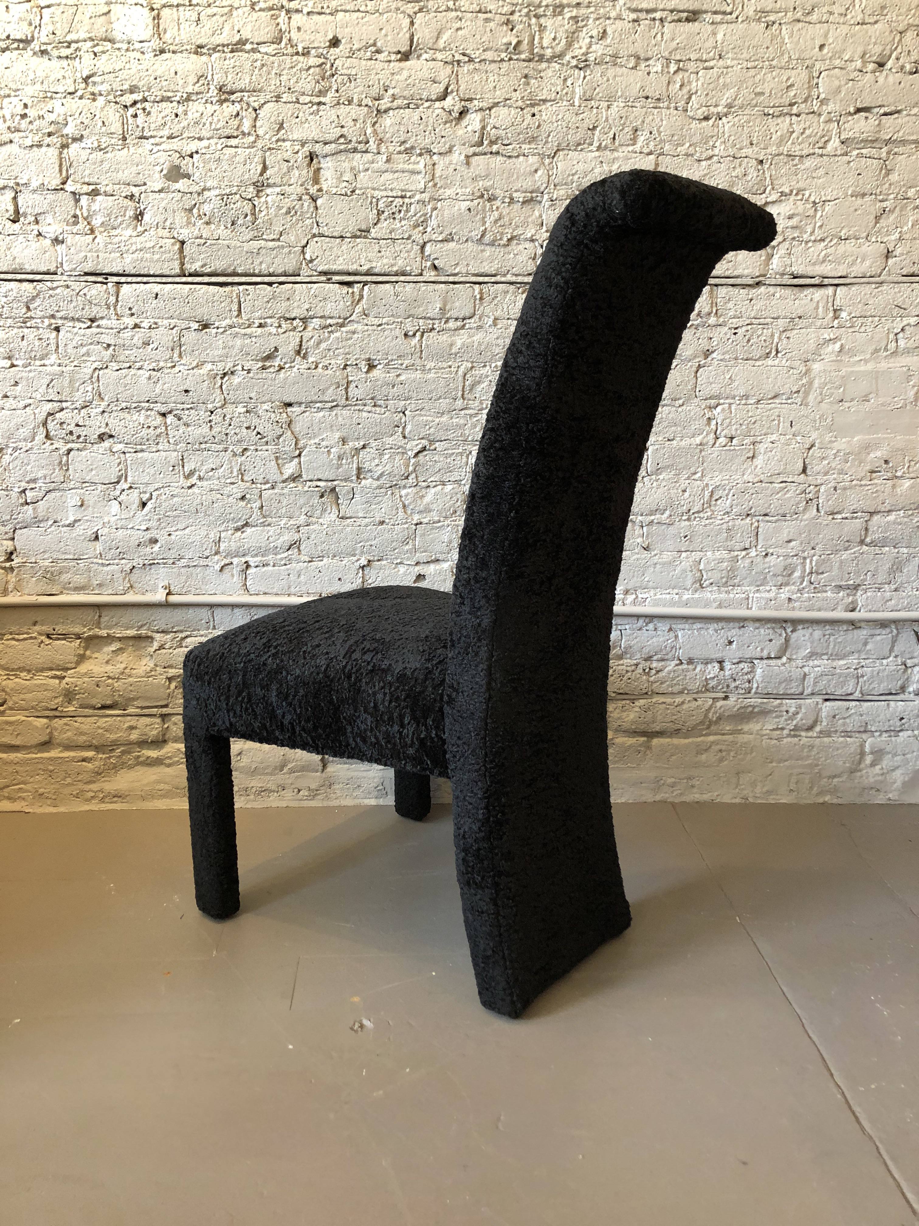 Postmodern Black Persian Lamb Boucle Dining Chairs