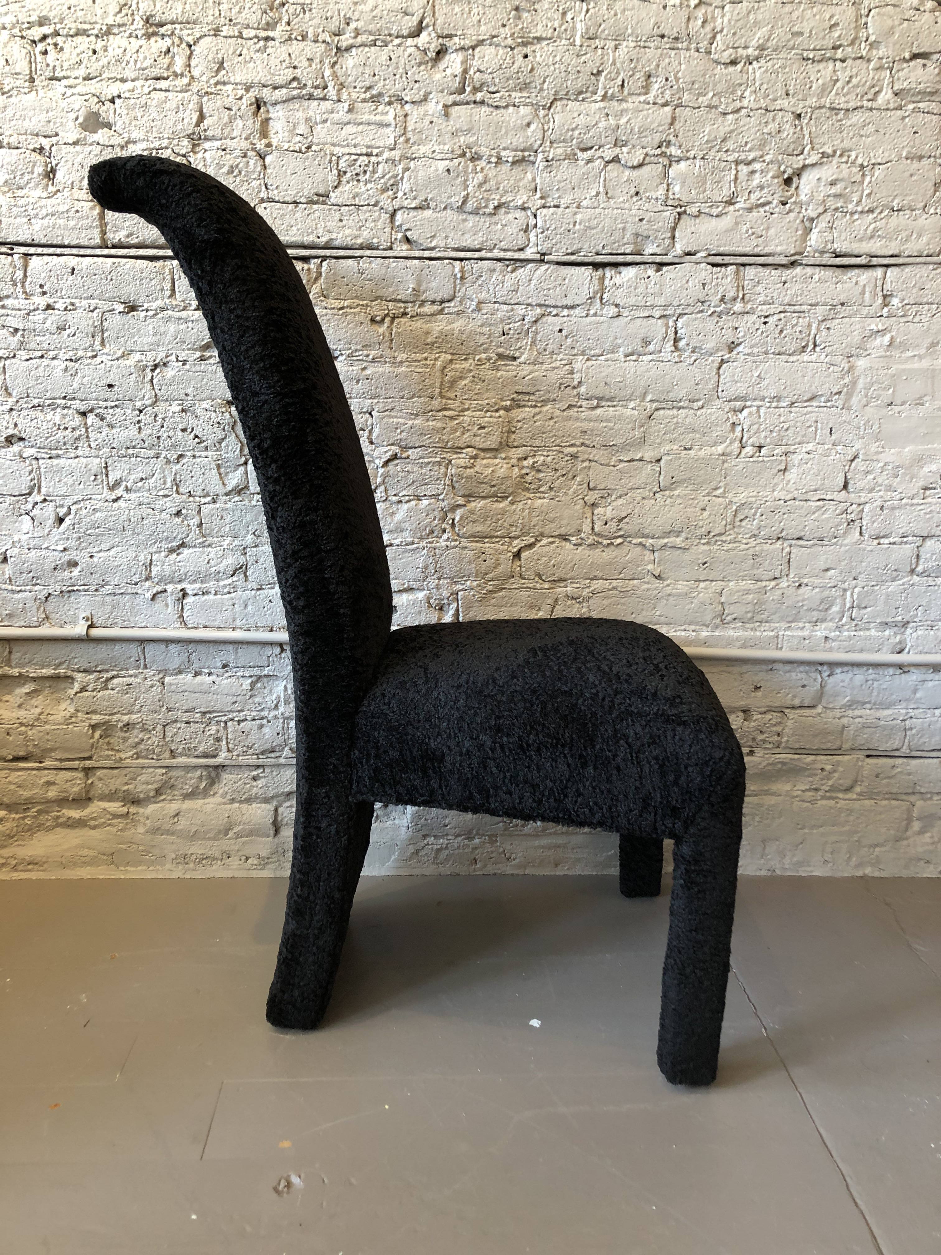 Postmodern Black Persian Lamb Boucle Dining Chairs