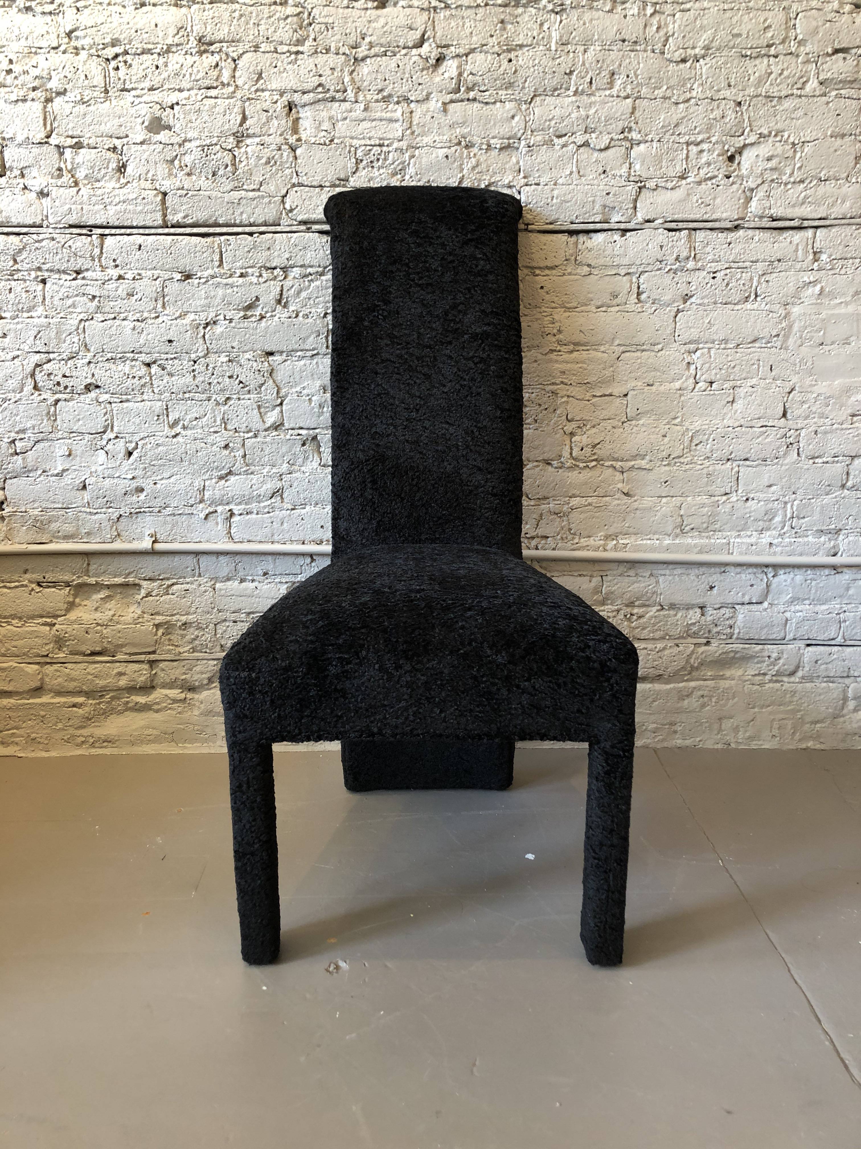 Postmodern Black Persian Lamb Boucle Dining Chairs