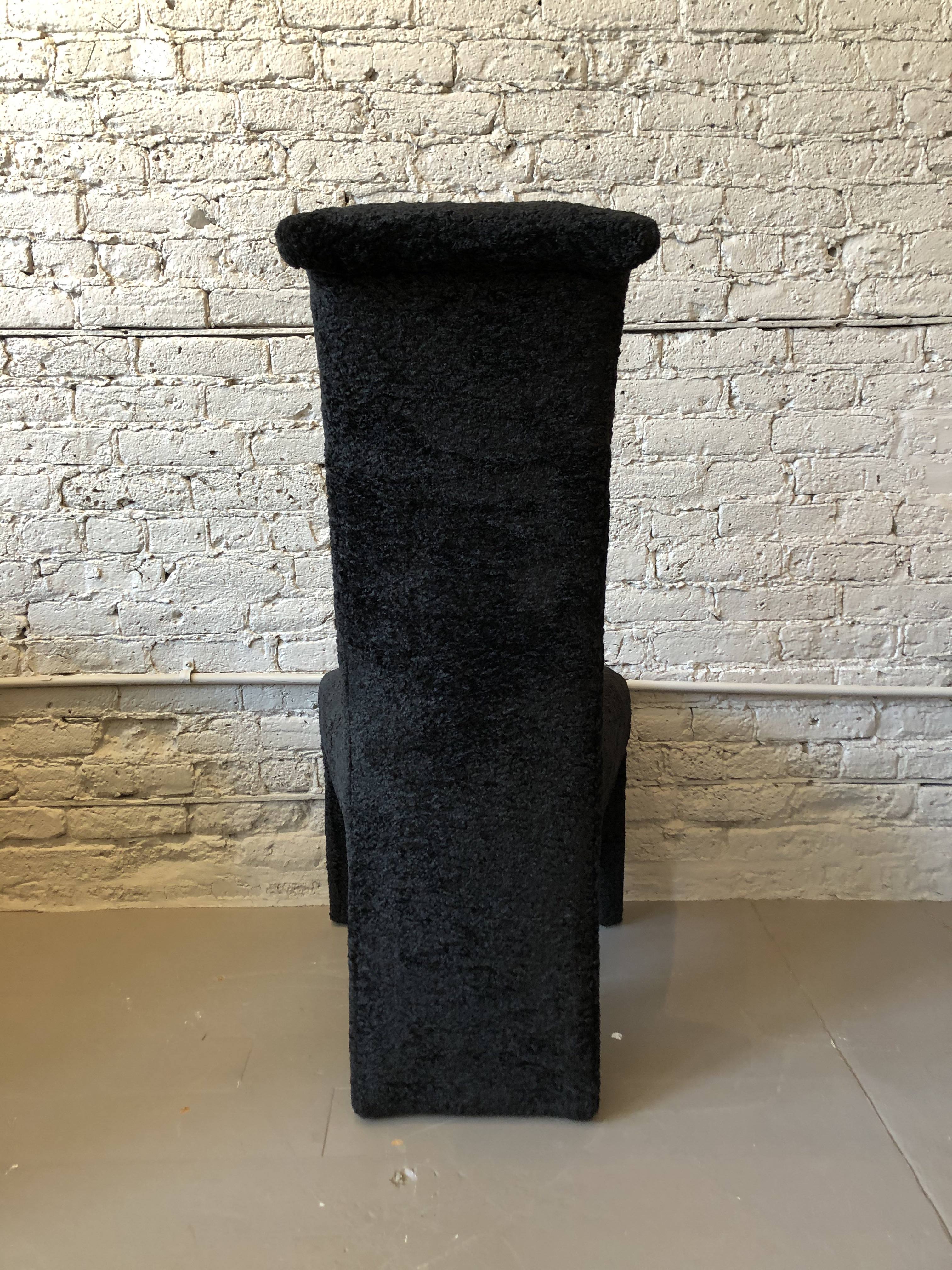 Postmodern Black Persian Lamb Boucle Dining Chairs