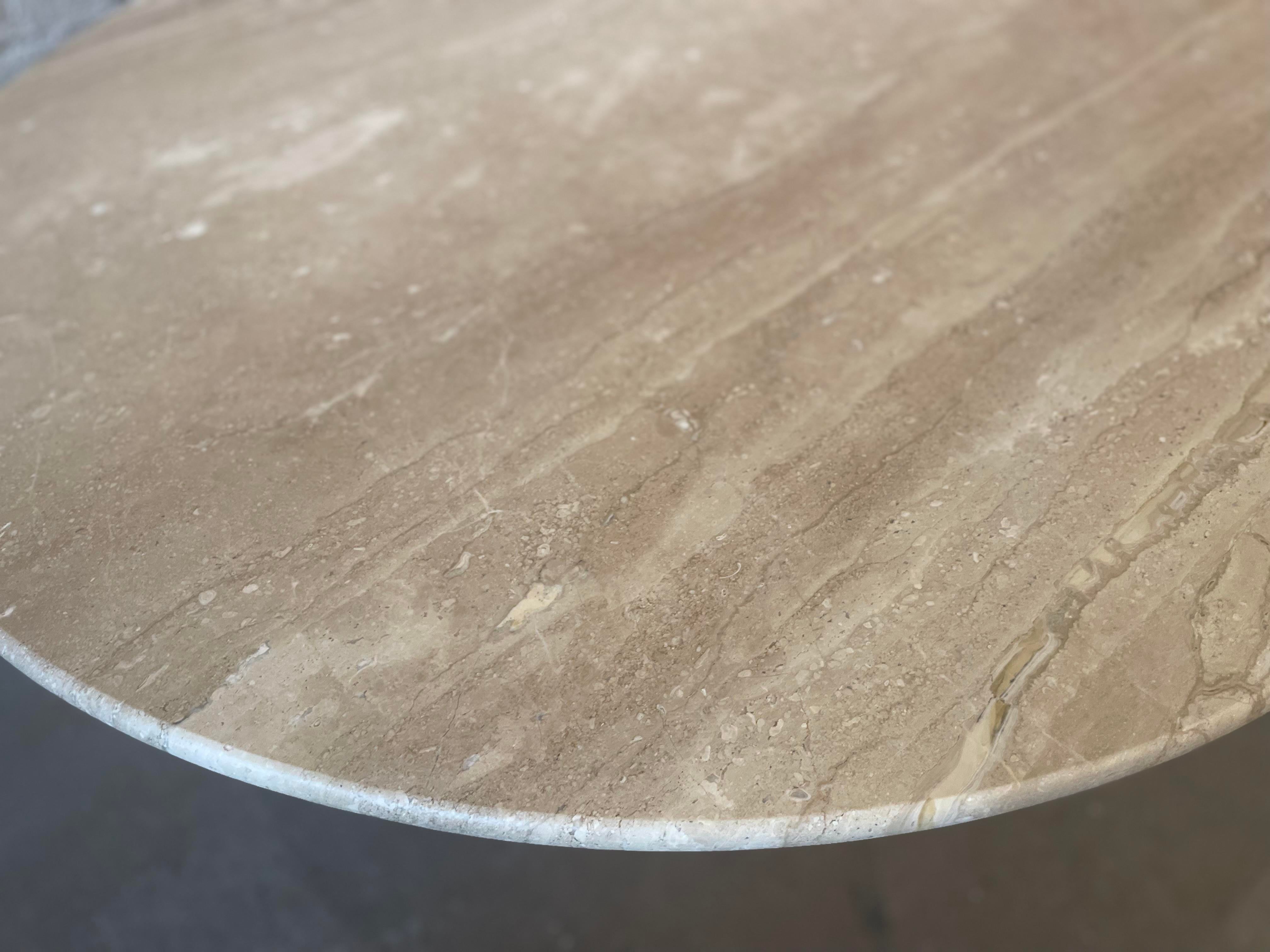 Postmodern Italian Travertine Honed Dining Pedestal Table 1970s