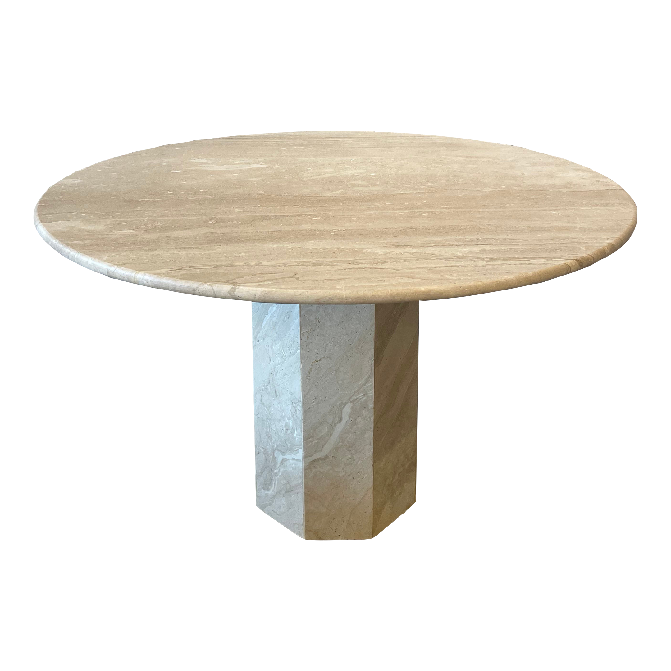 Postmodern Italian Travertine Honed Dining Pedestal Table 1970s