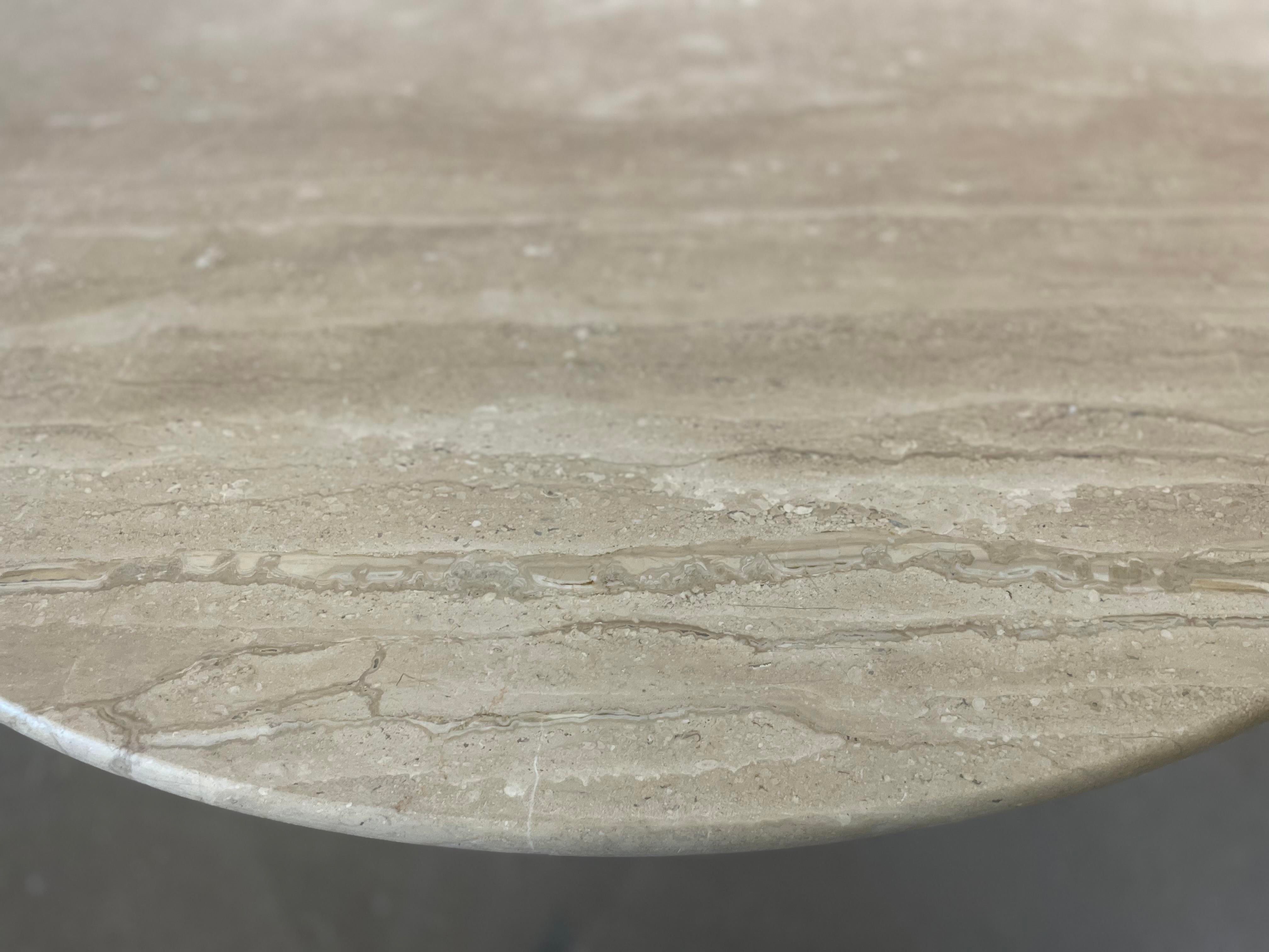 Postmodern Italian Travertine Honed Dining Pedestal Table 1970s