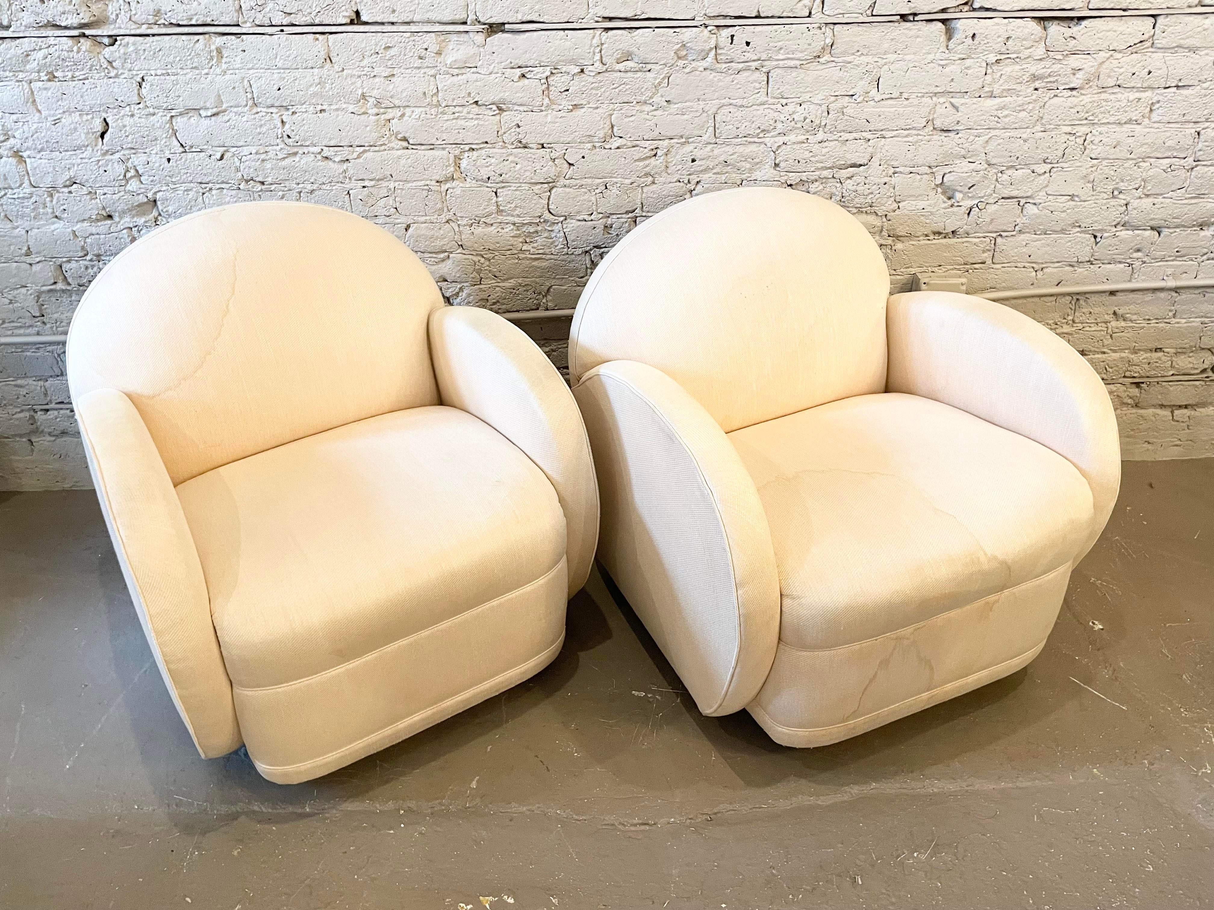 Postmodern Round Arm Swivel 360 Chairs - a Pair