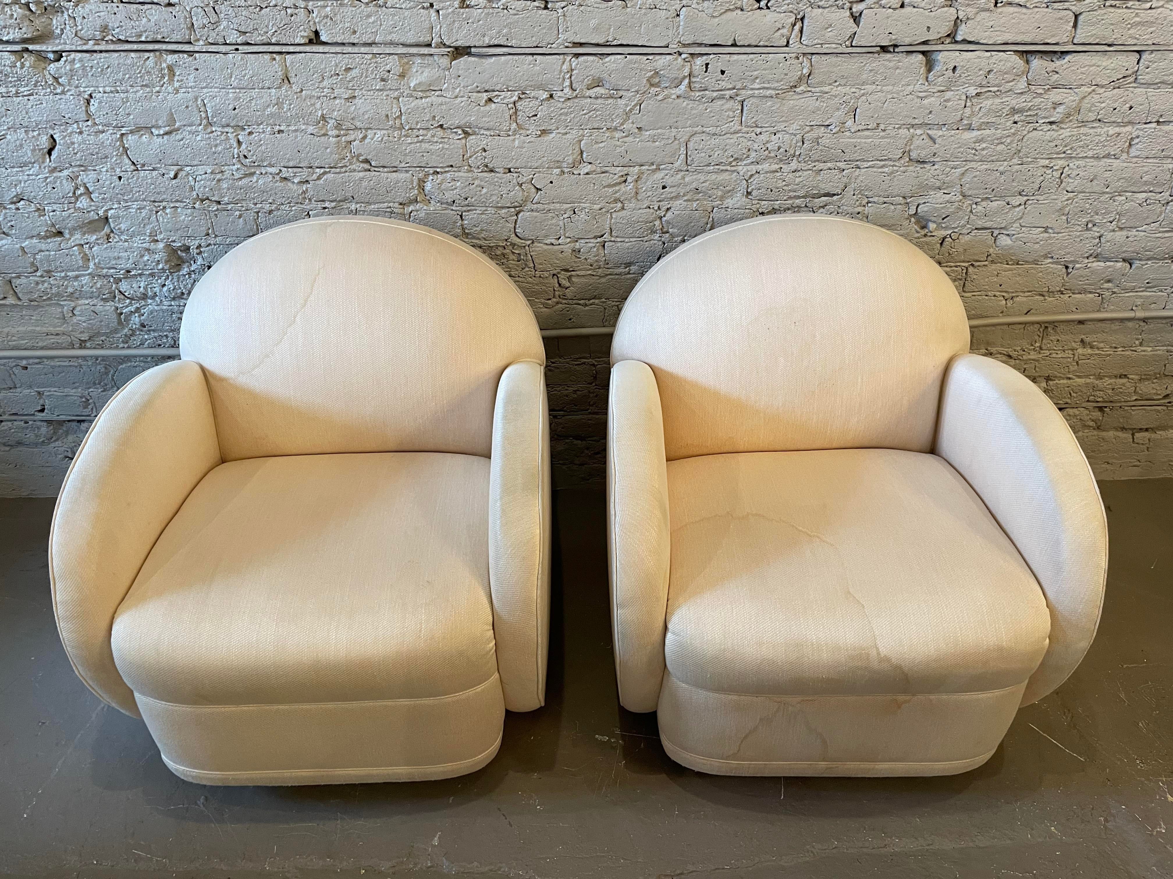 Postmodern Round Arm Swivel 360 Chairs - a Pair