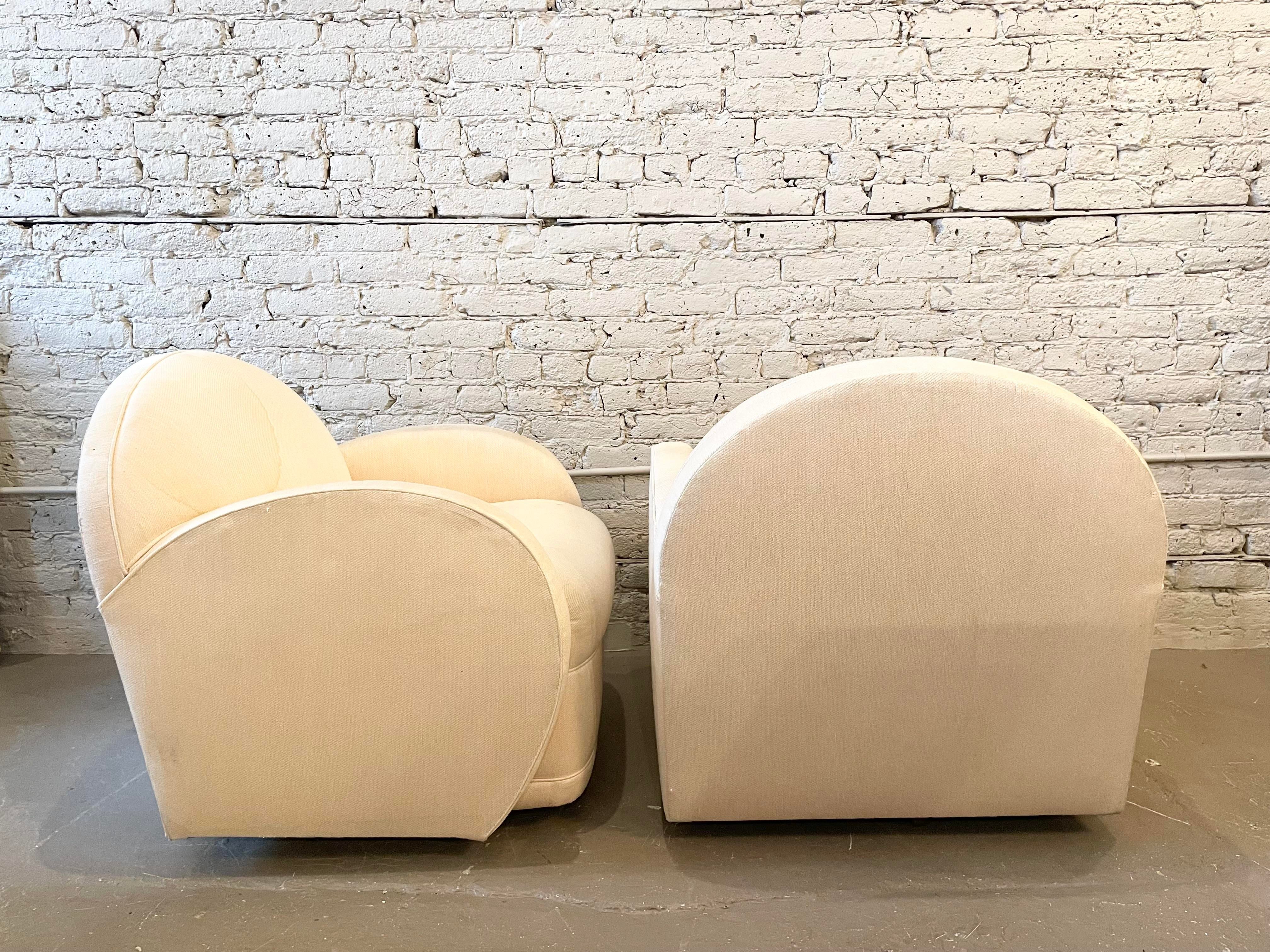 Postmodern Round Arm Swivel 360 Chairs - a Pair
