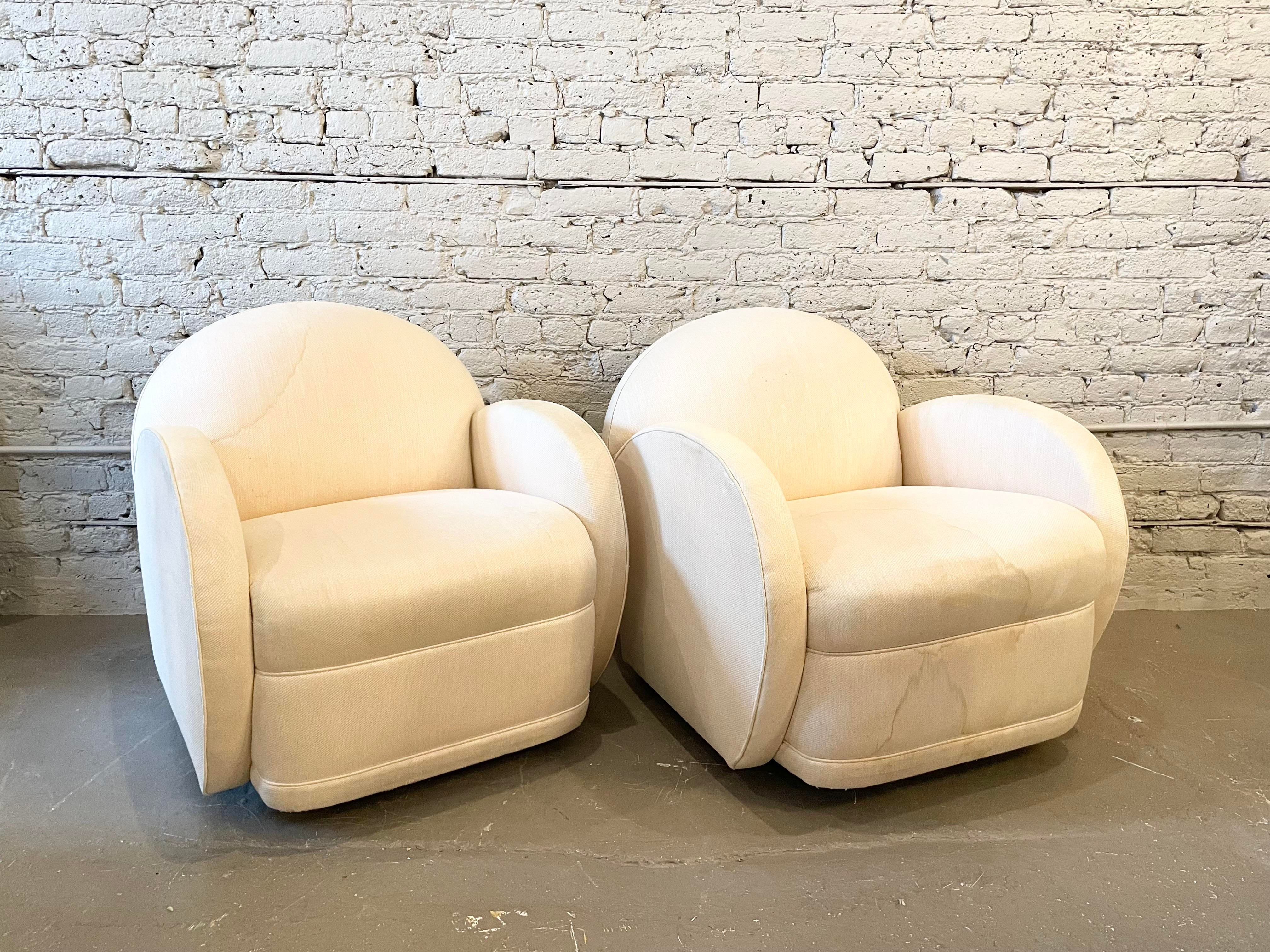 Postmodern Round Arm Swivel 360 Chairs - a Pair