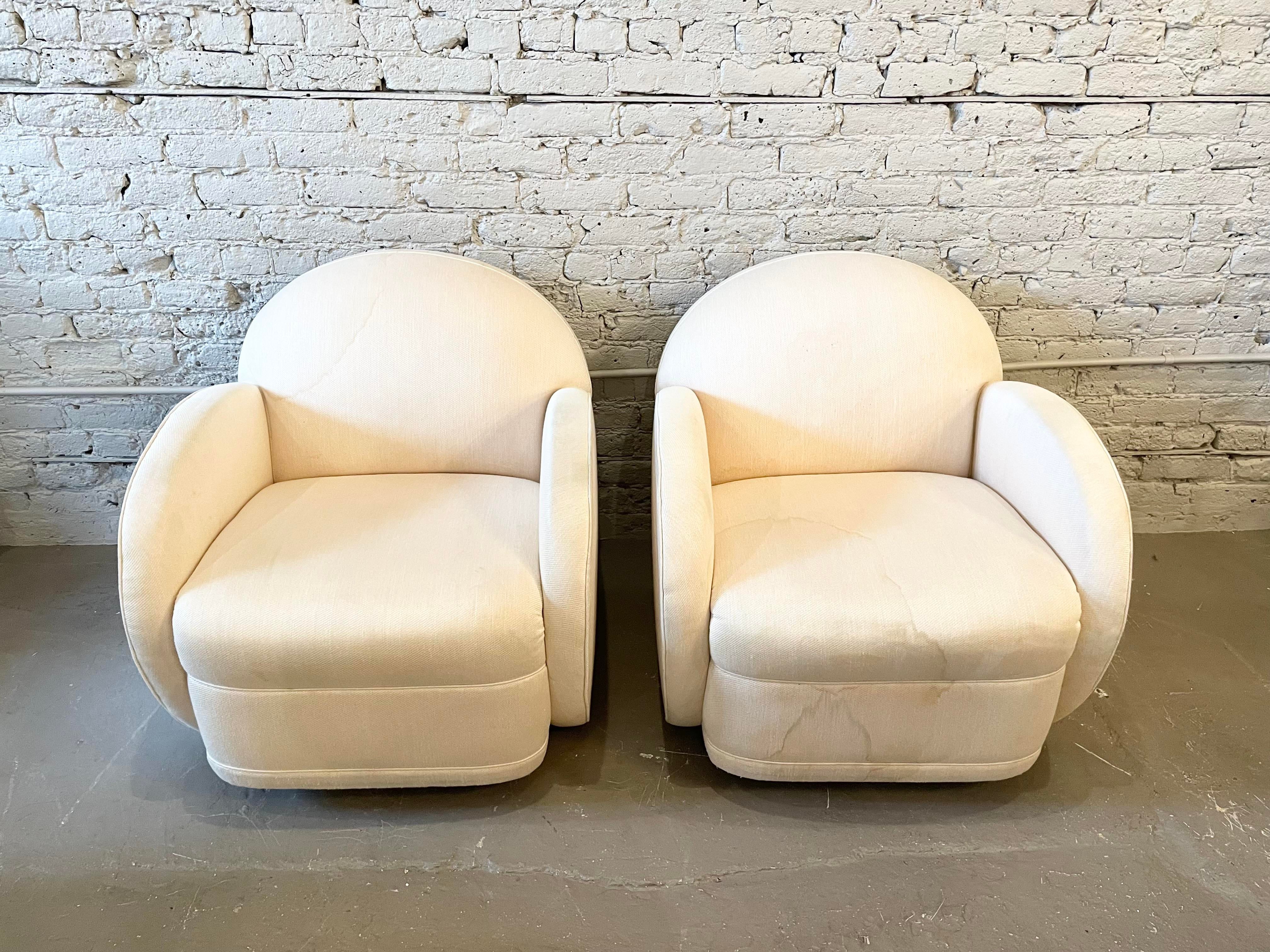Postmodern Round Arm Swivel 360 Chairs - a Pair