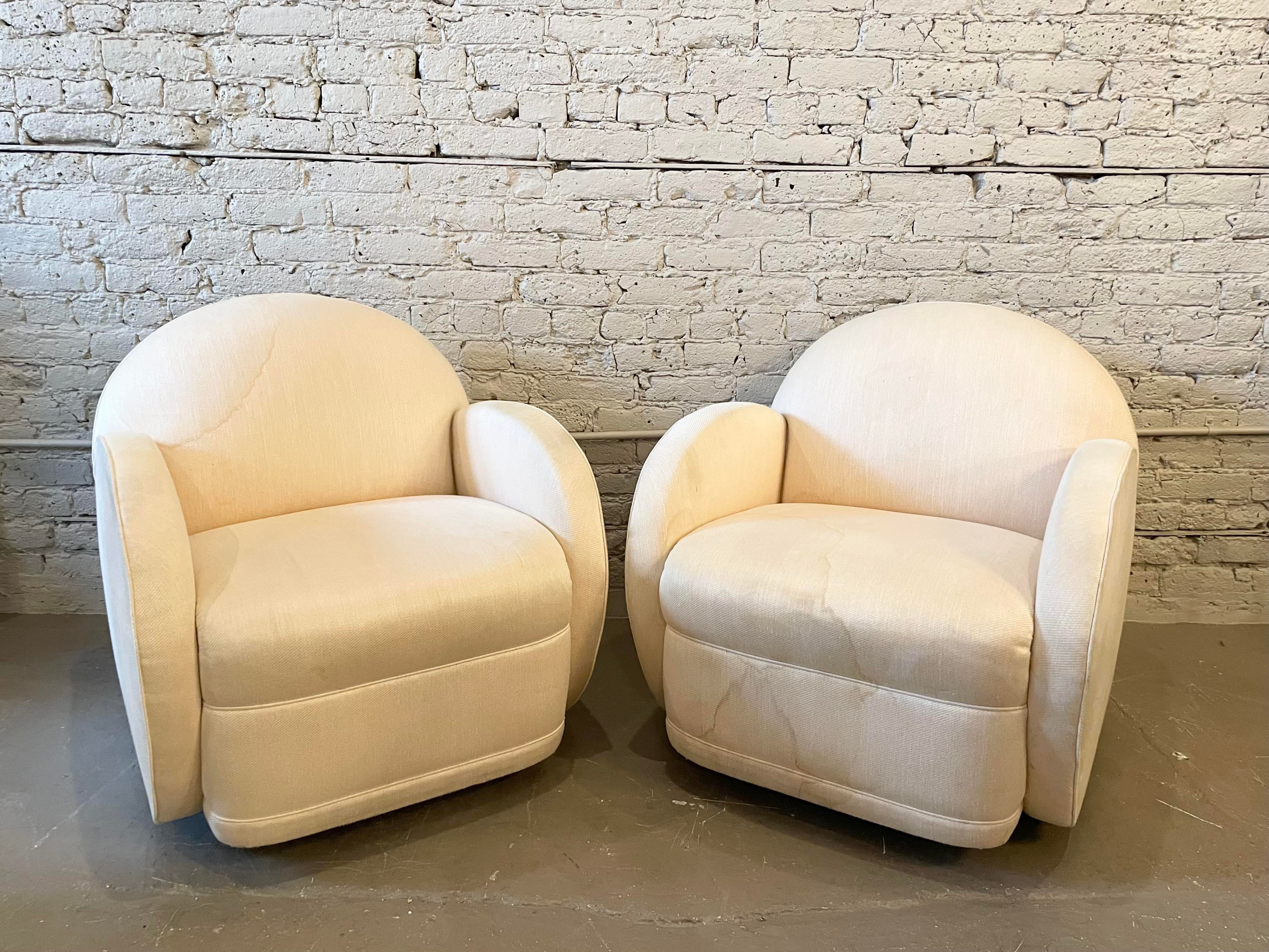 Postmodern Round Arm Swivel 360 Chairs - a Pair