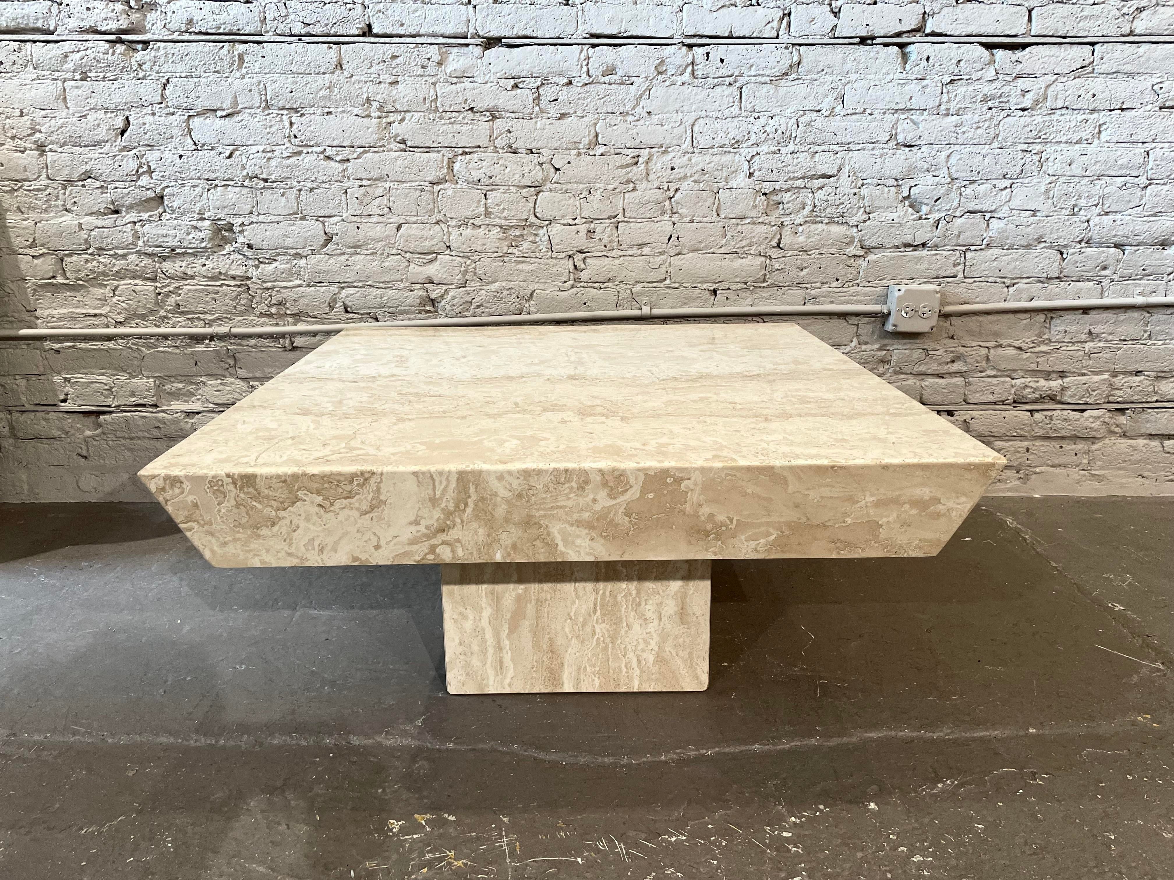 Postmodern Travertine Coffee Table With Angled Edge