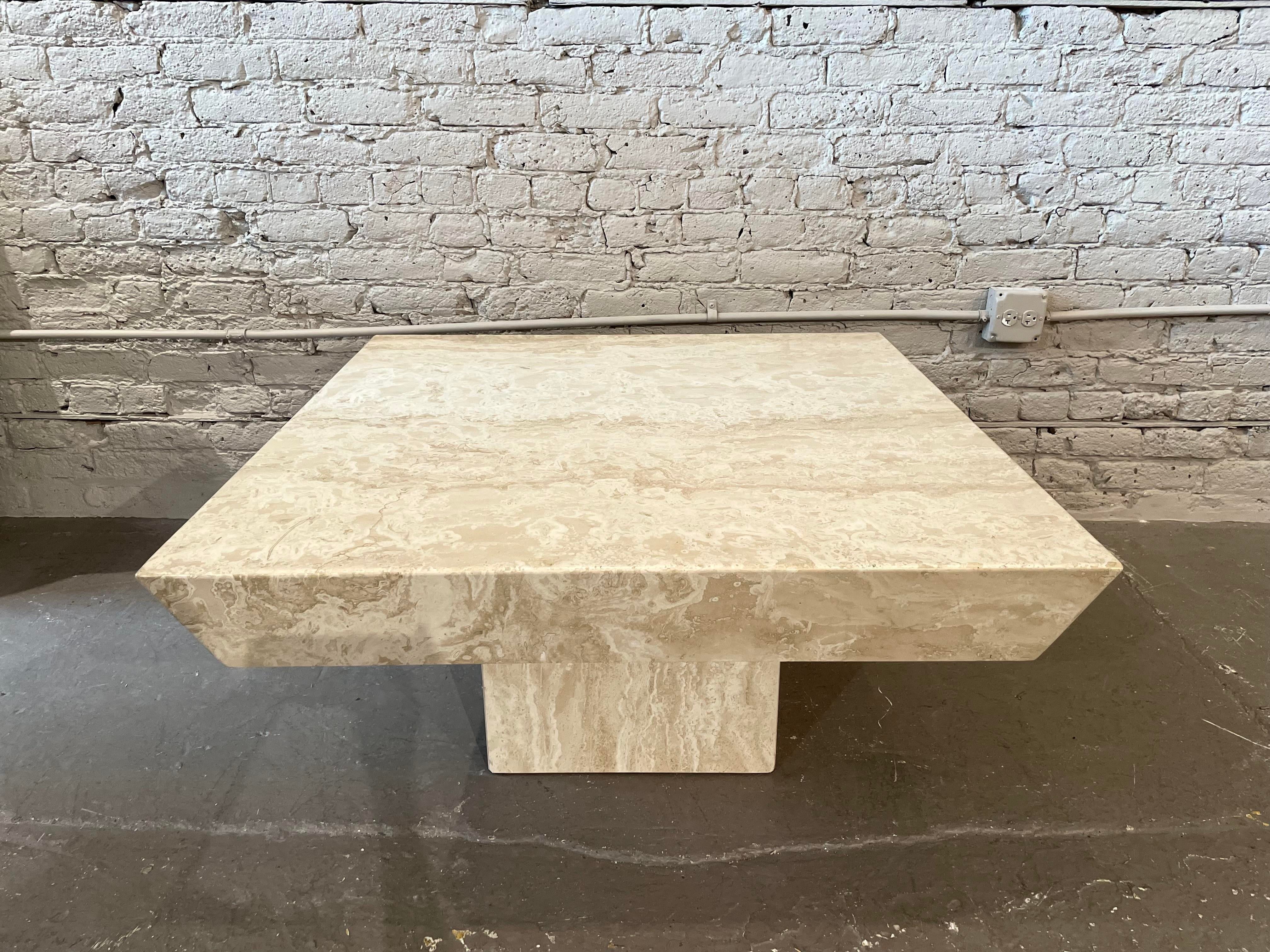 Postmodern Travertine Coffee Table With Angled Edge