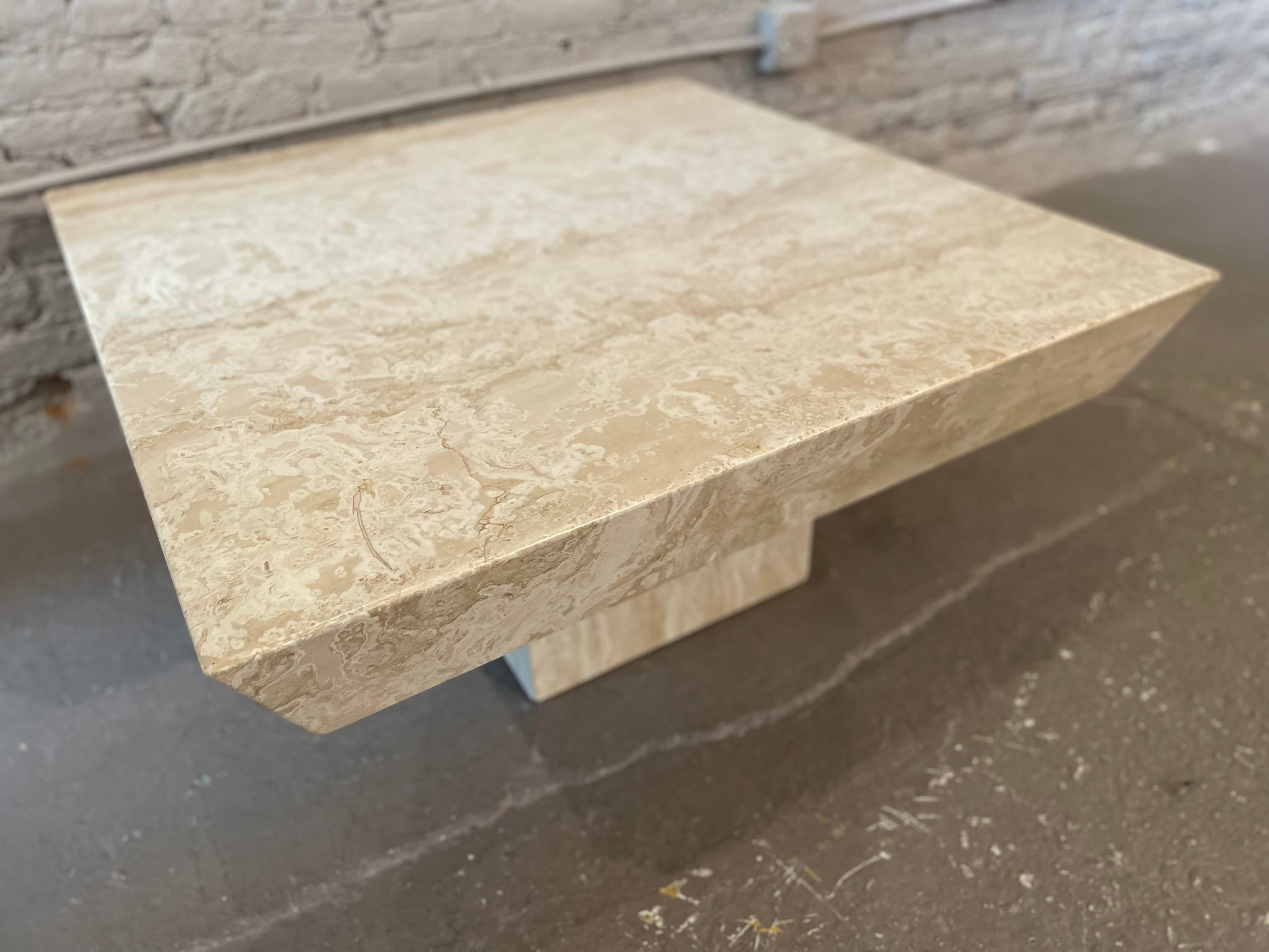 Postmodern Travertine Coffee Table With Angled Edge