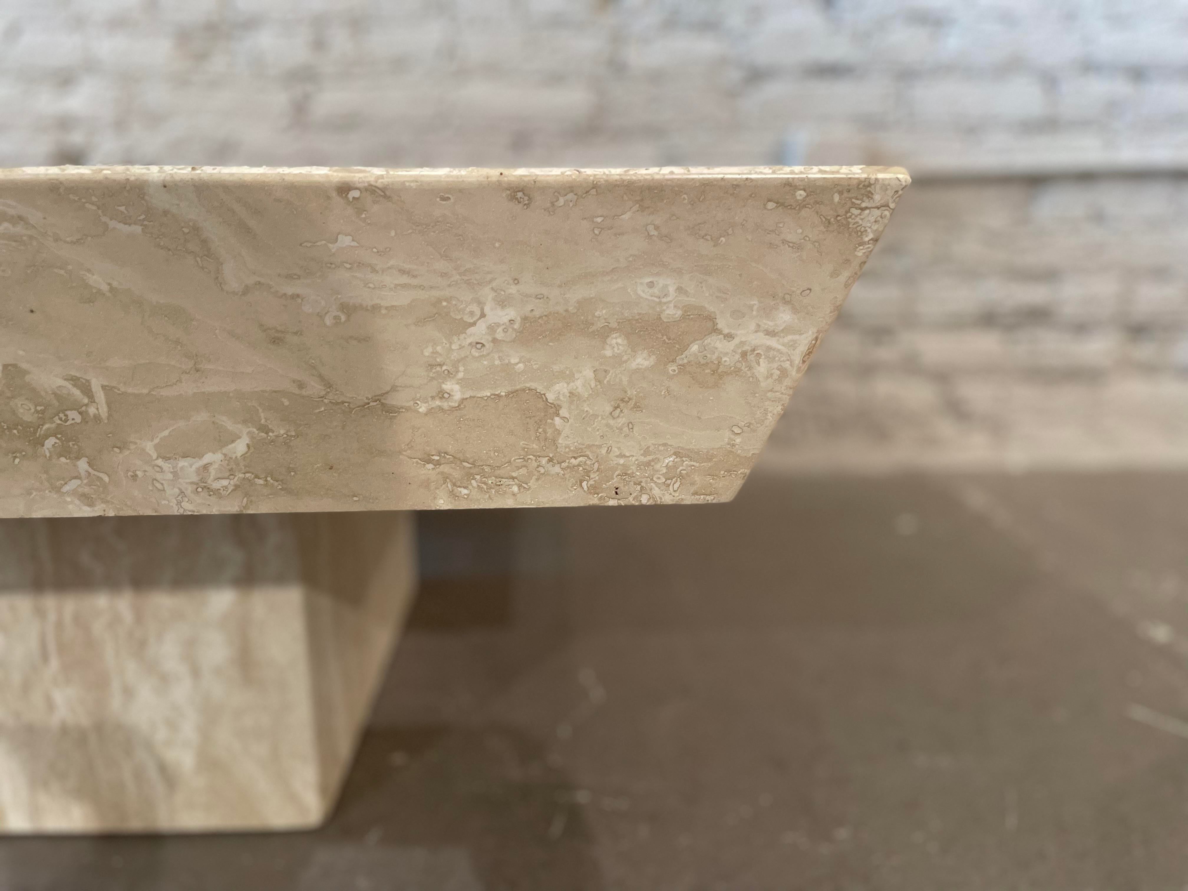 Postmodern Travertine Coffee Table With Angled Edge
