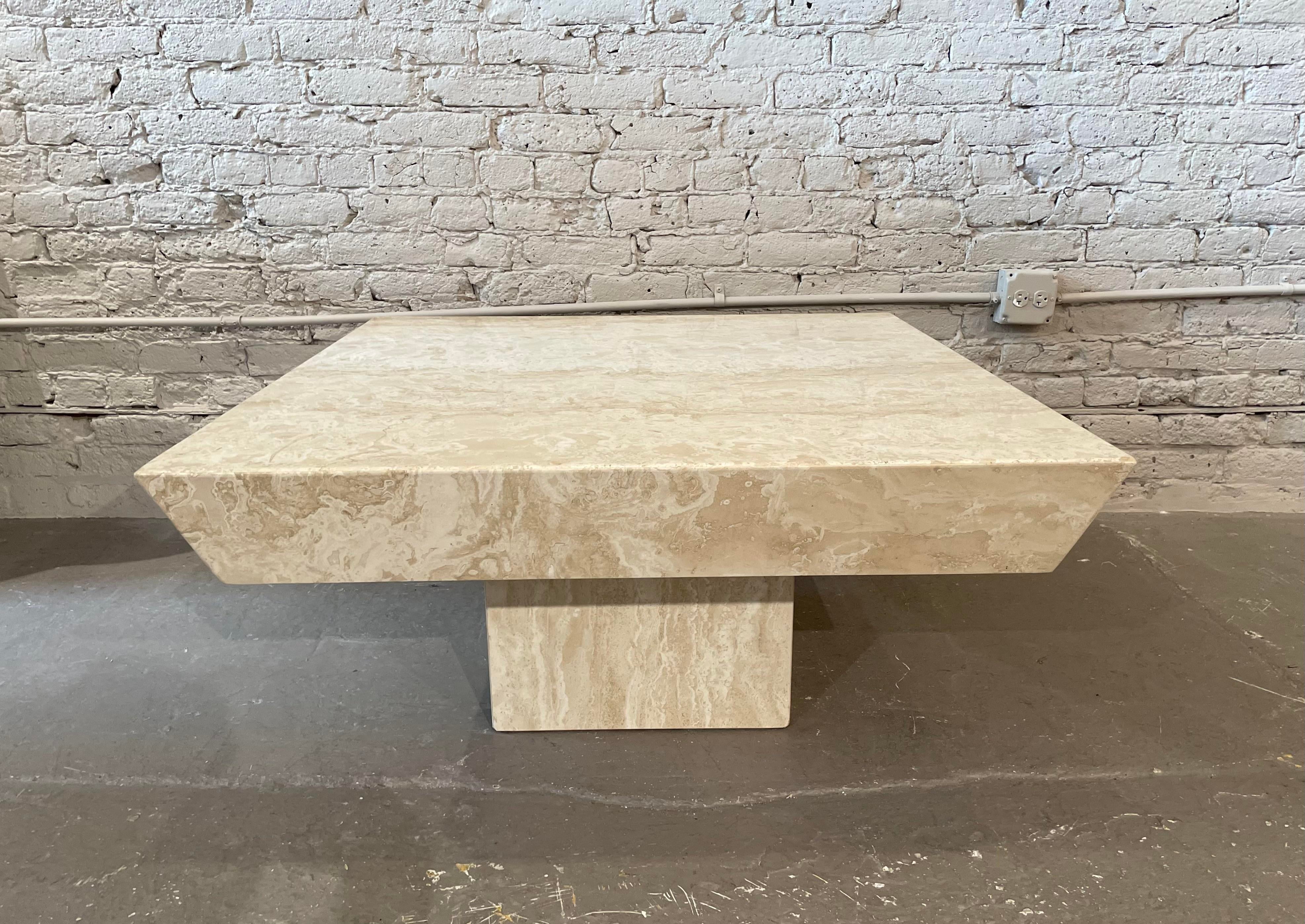 Postmodern Travertine Coffee Table With Angled Edge
